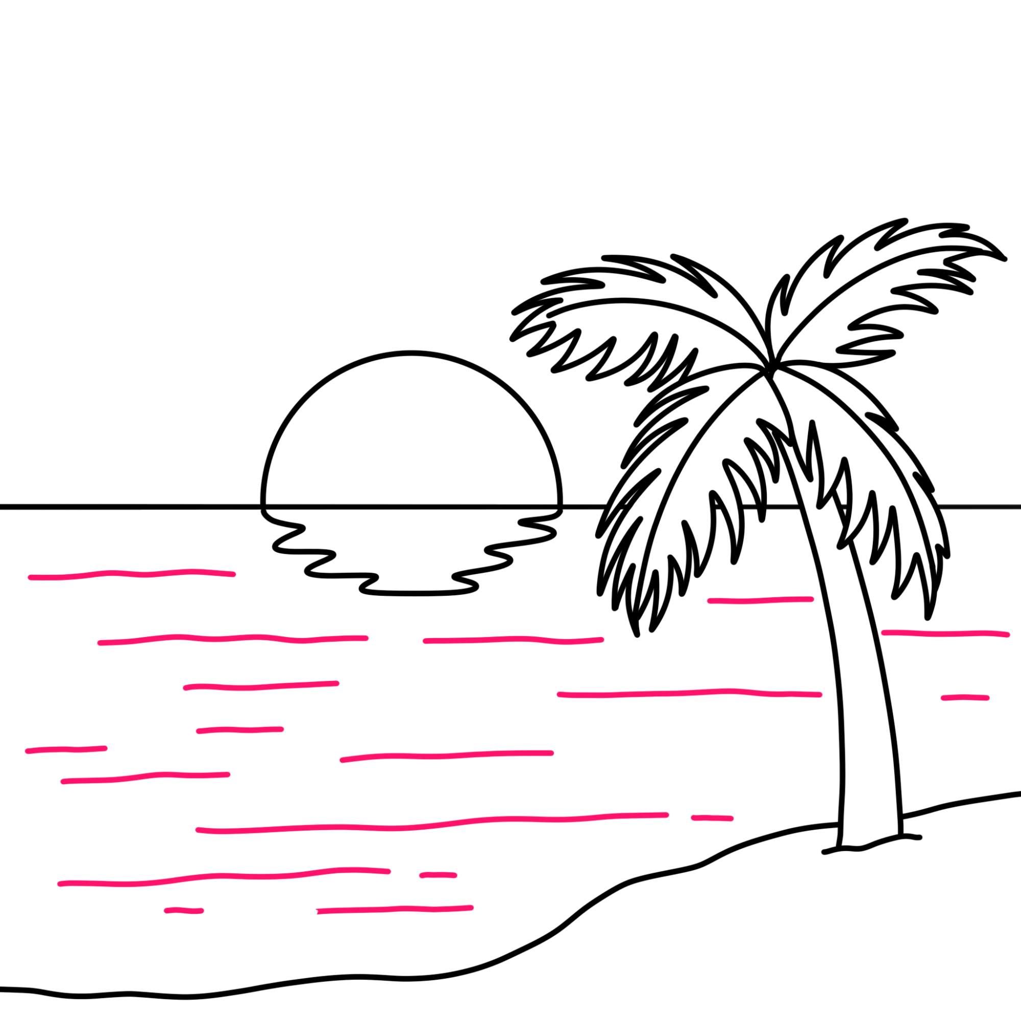 Beach Sunset Drawing (easy) - Step-10