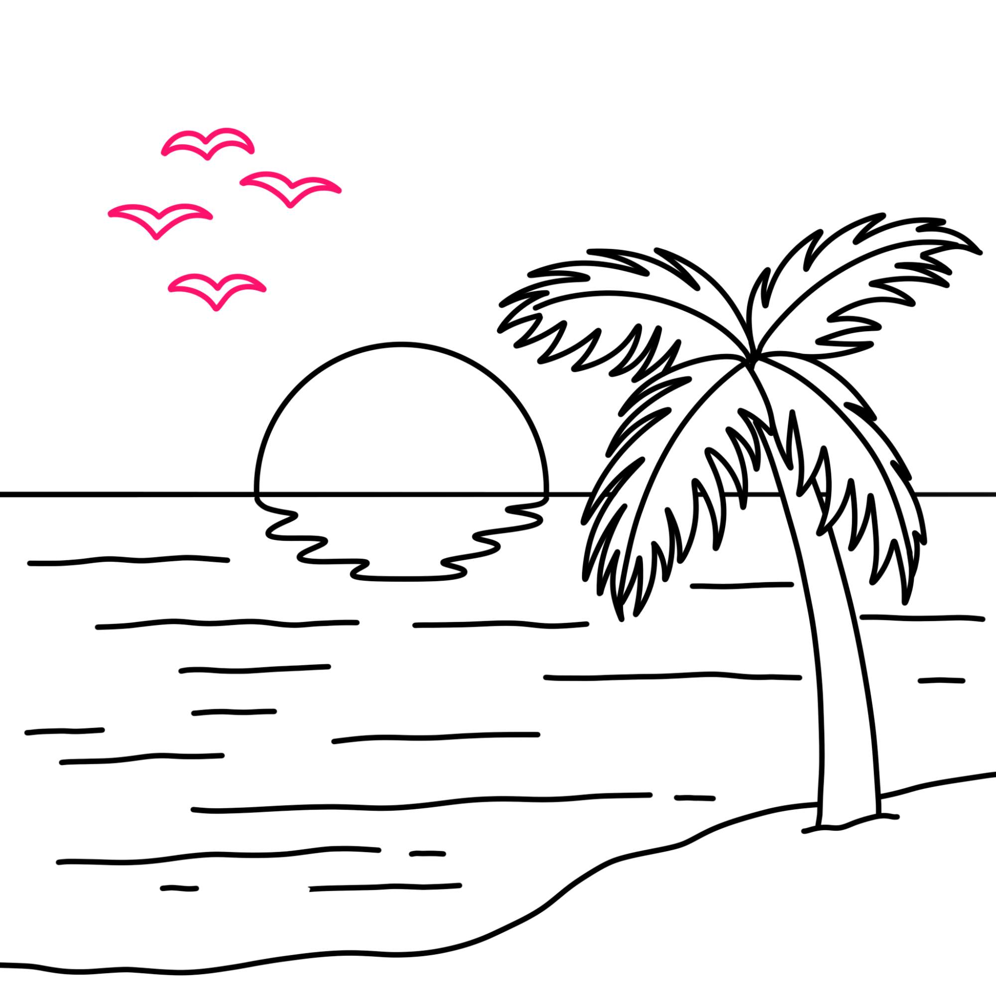 Beach Sunset Drawing (easy) - Step-11