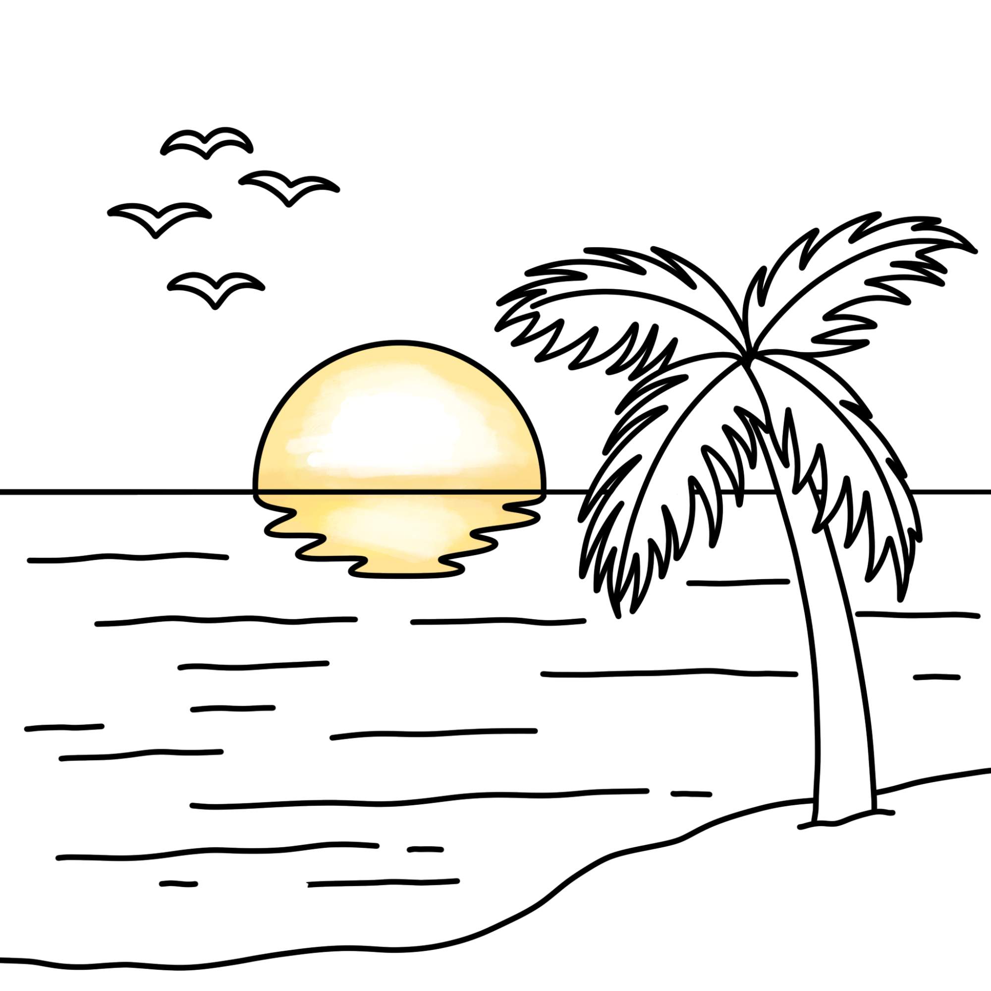 Beach Sunset Drawing (easy) - Step-12