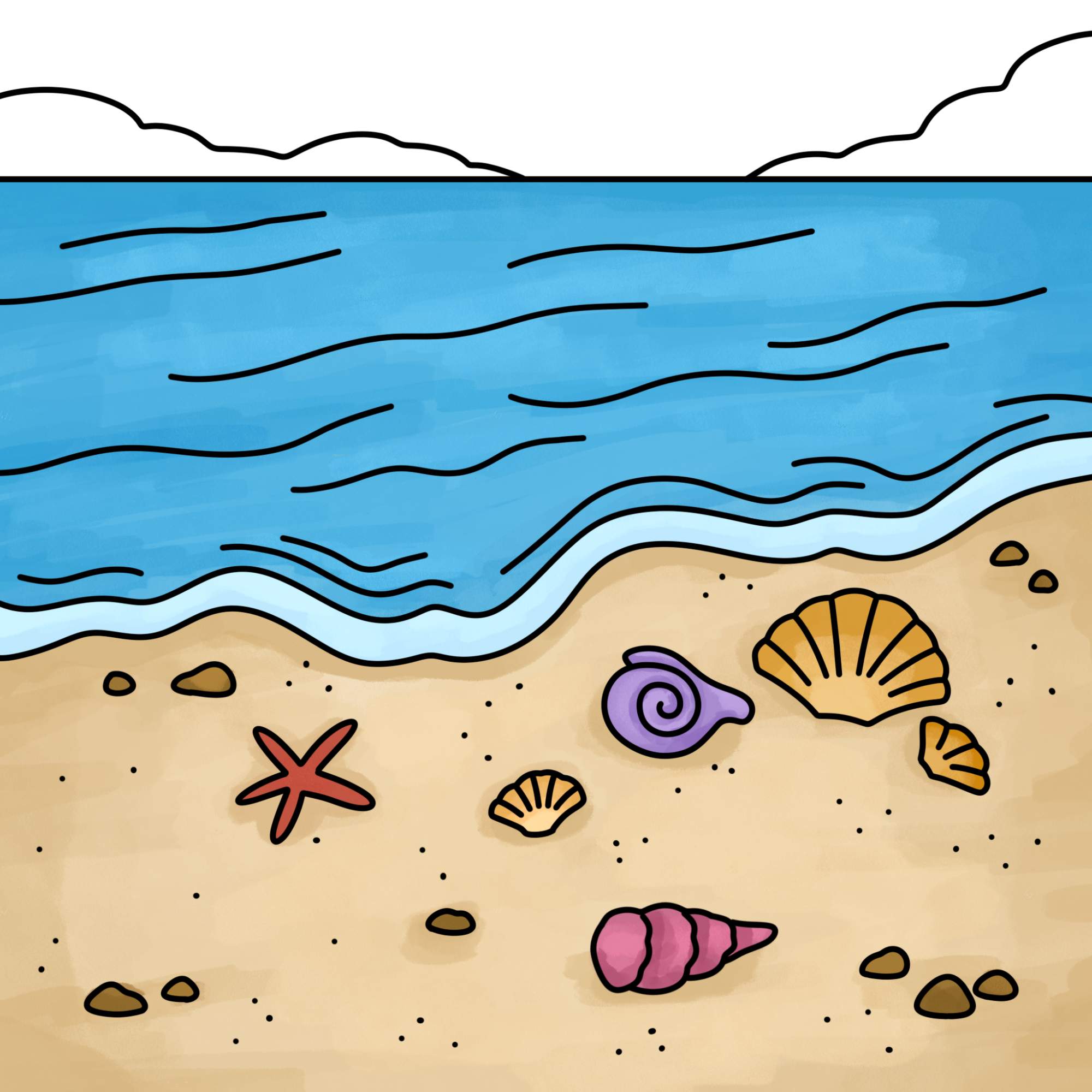 Easy Beach Drawing - Step-14