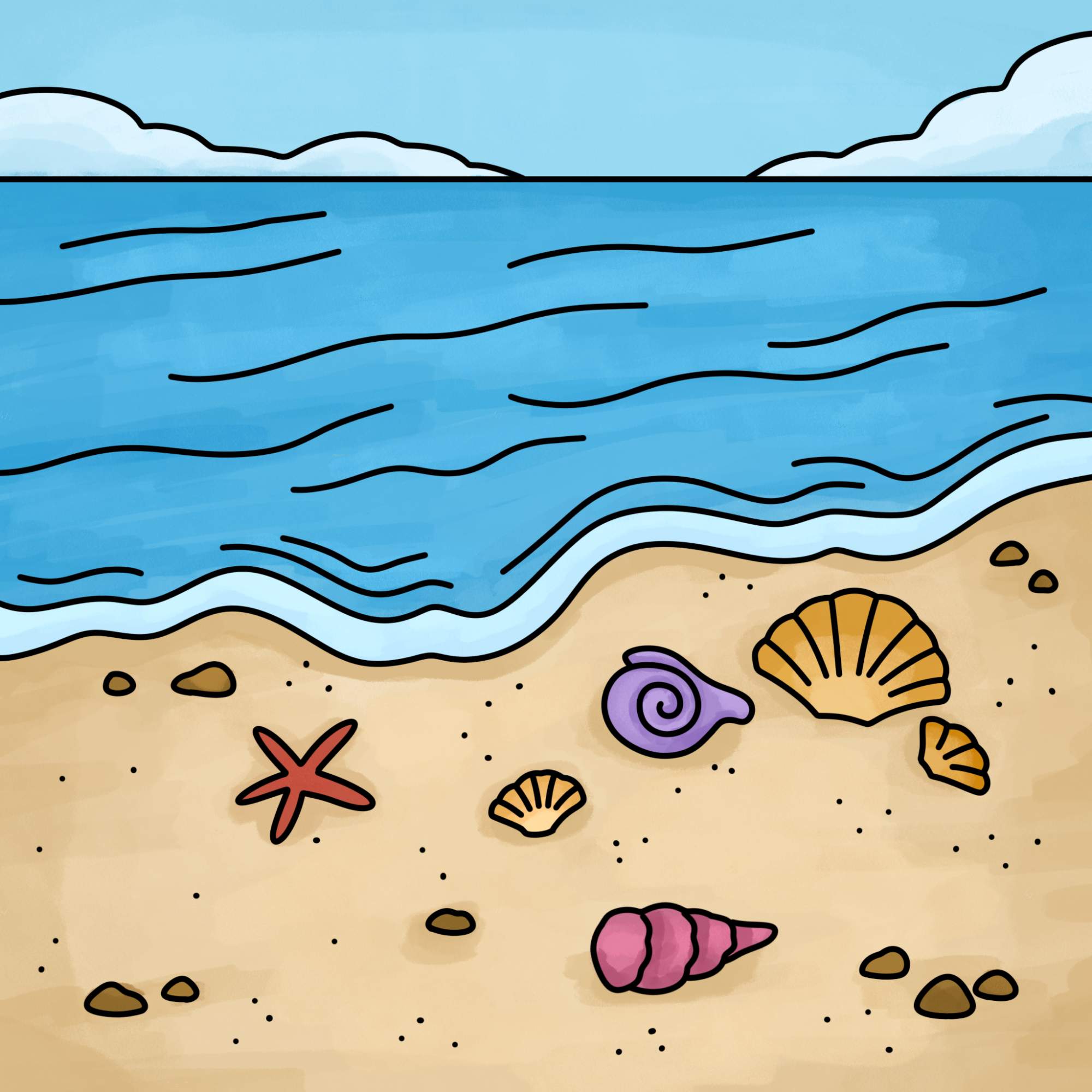 Easy Beach Drawing - Step-15