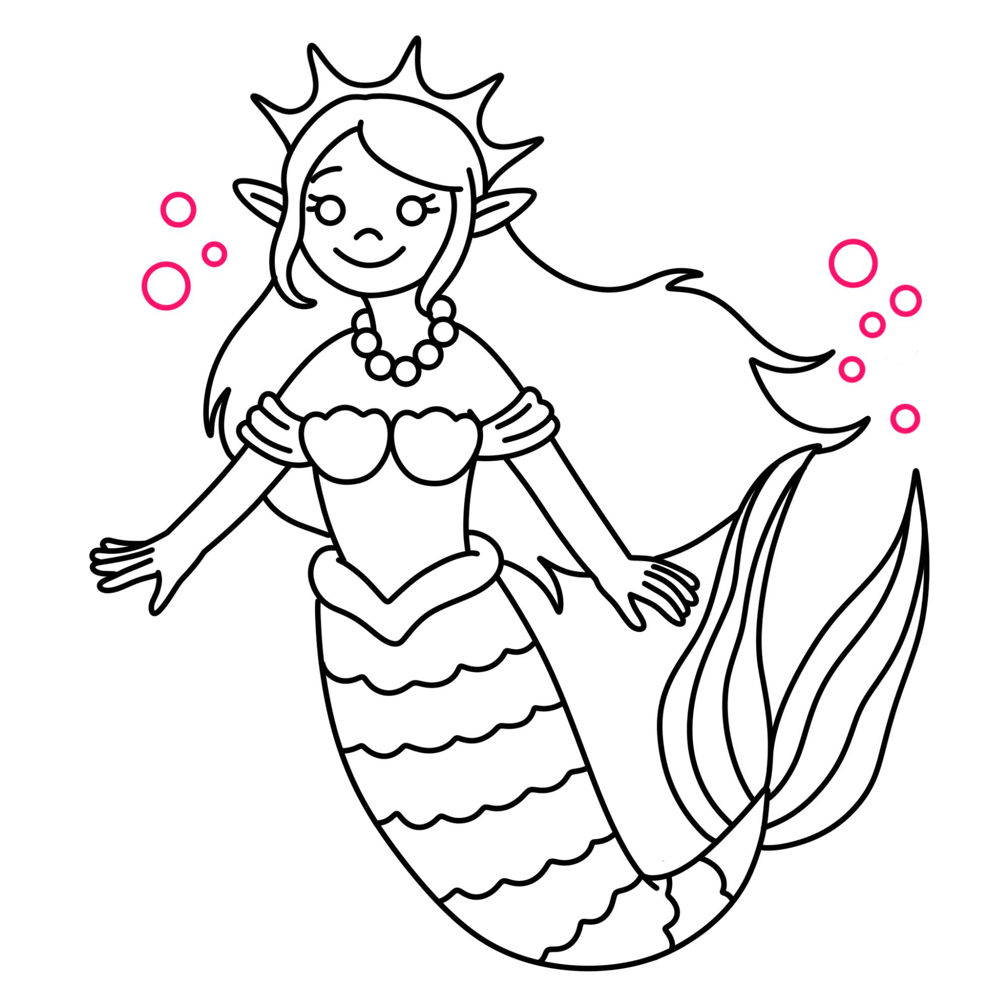 Easy Mermaid Drawing - Step-23