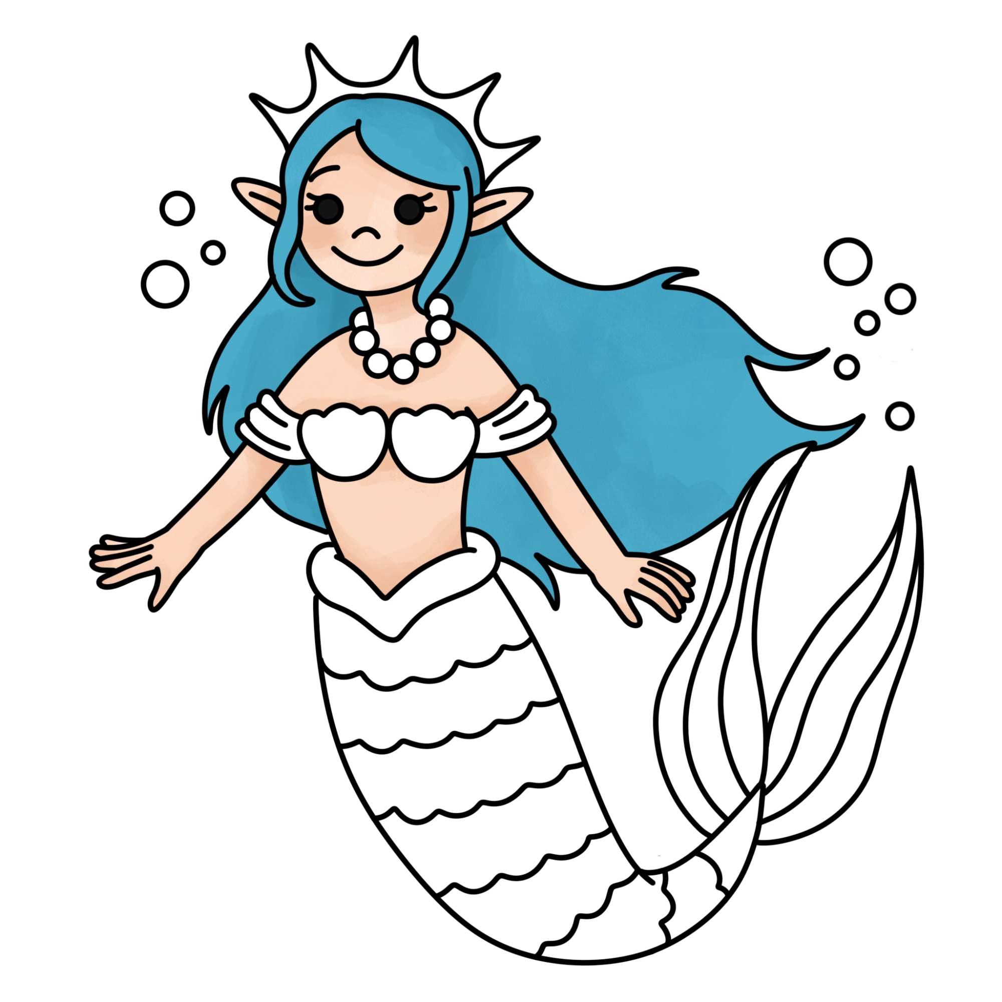 Easy Mermaid Drawing - Step-25