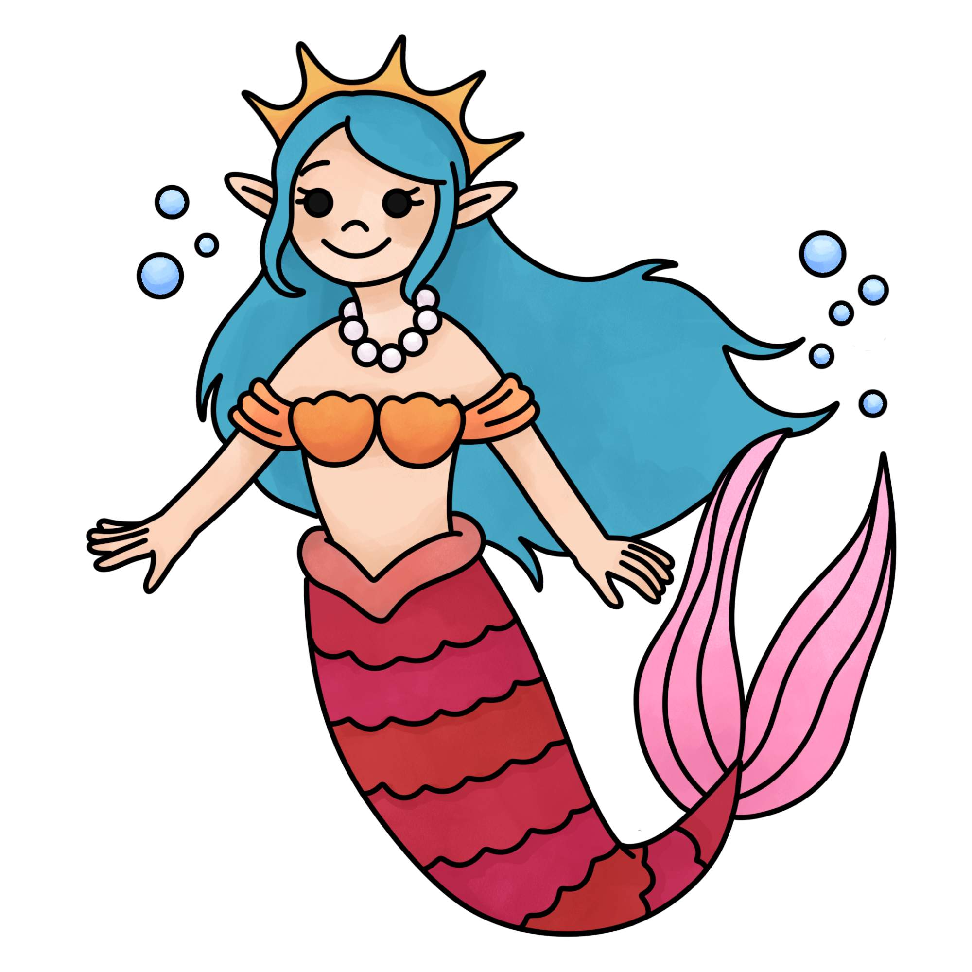 Easy Mermaid Drawing - Step-30