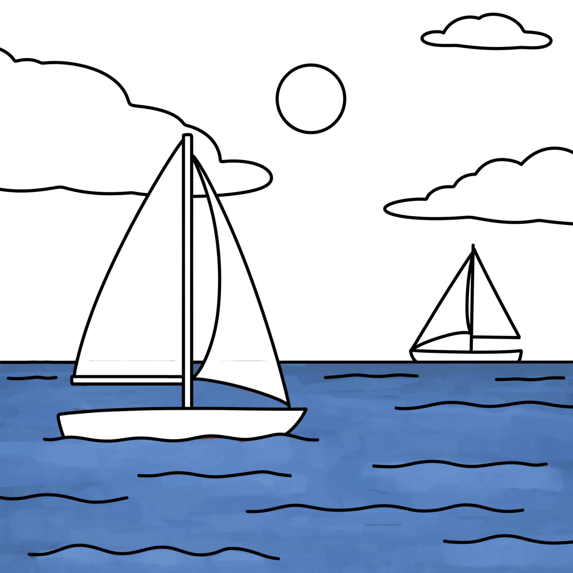 Easy Seascape Drawing - Step-15