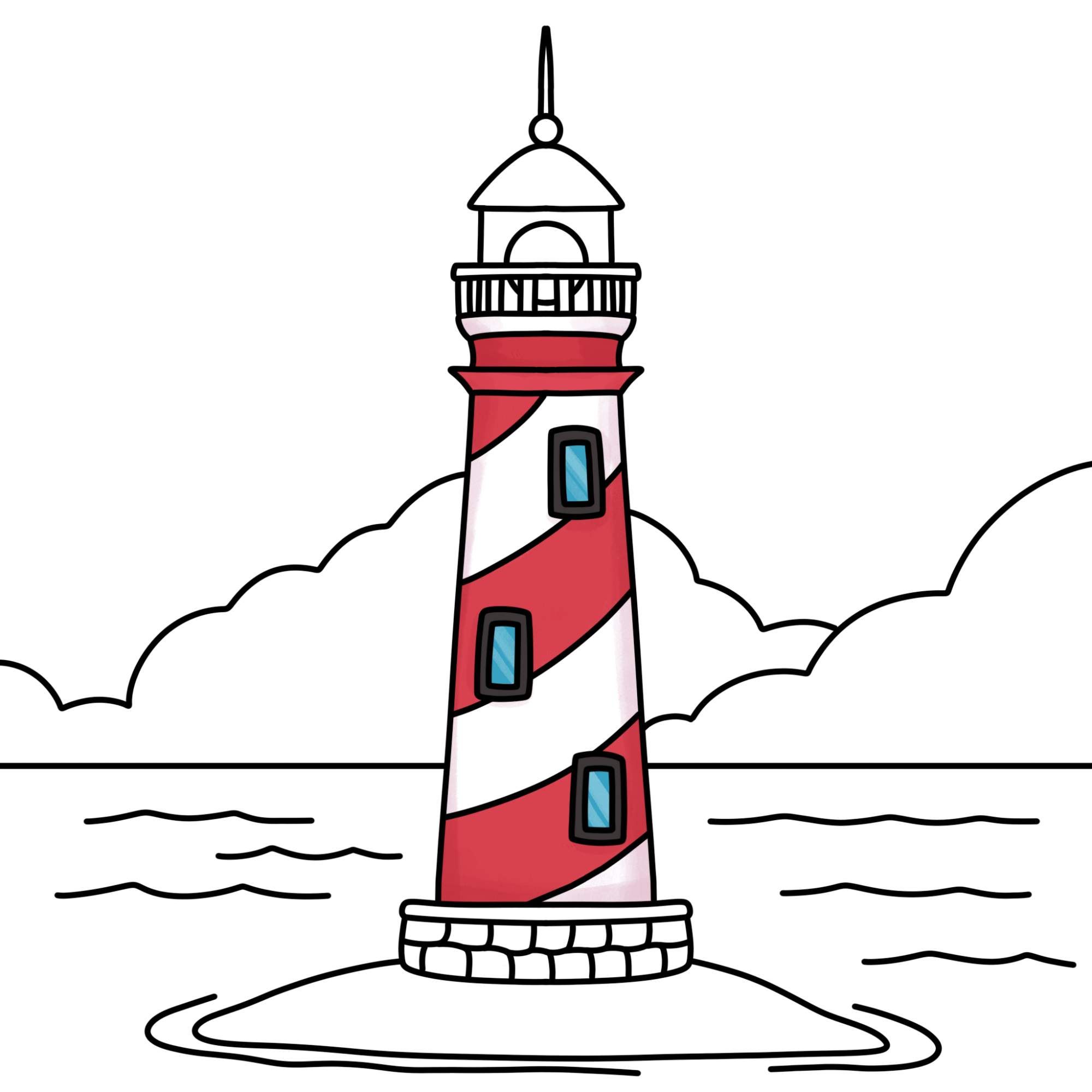 How to Draw a Lighthouse - Step-18