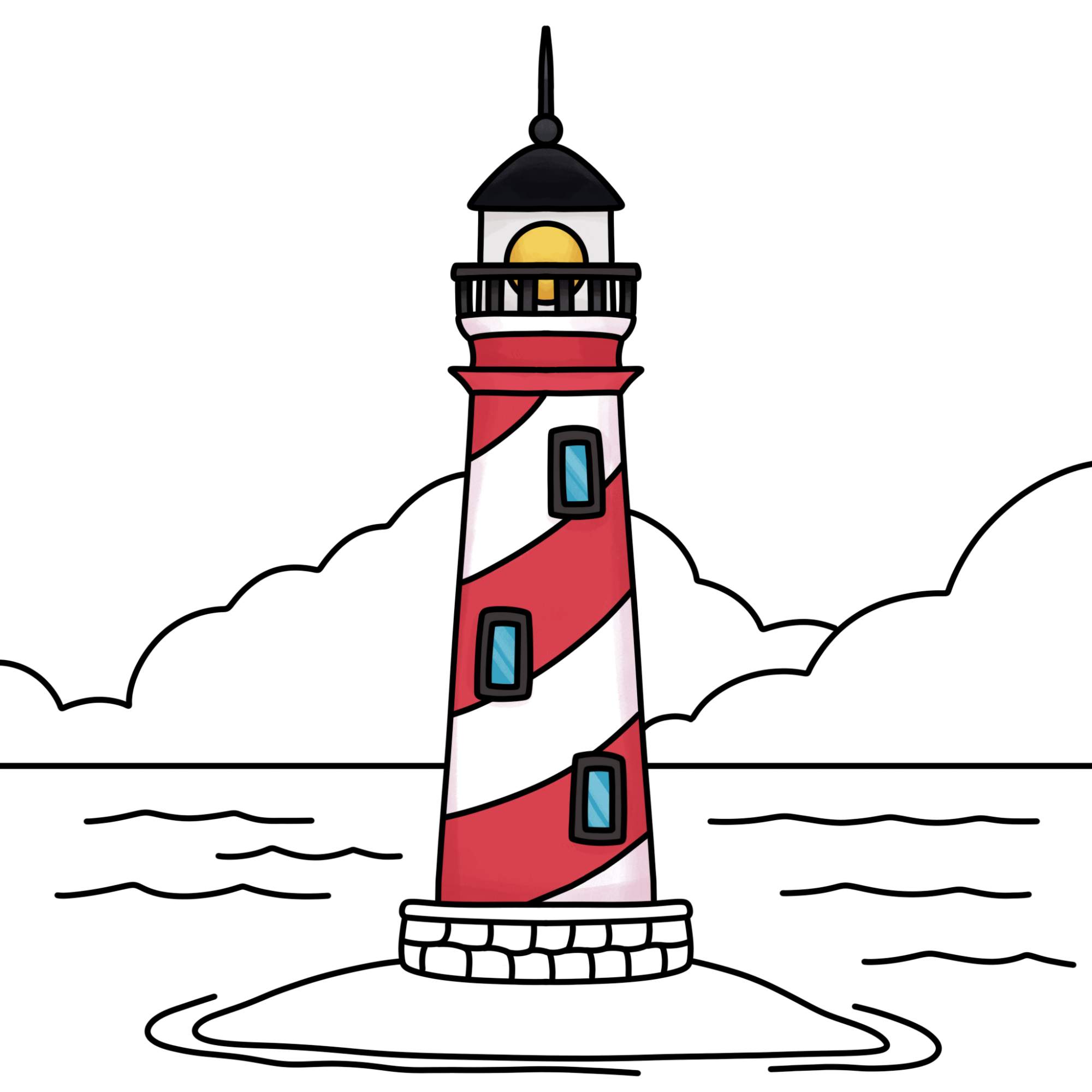 How to Draw a Lighthouse - Step-19