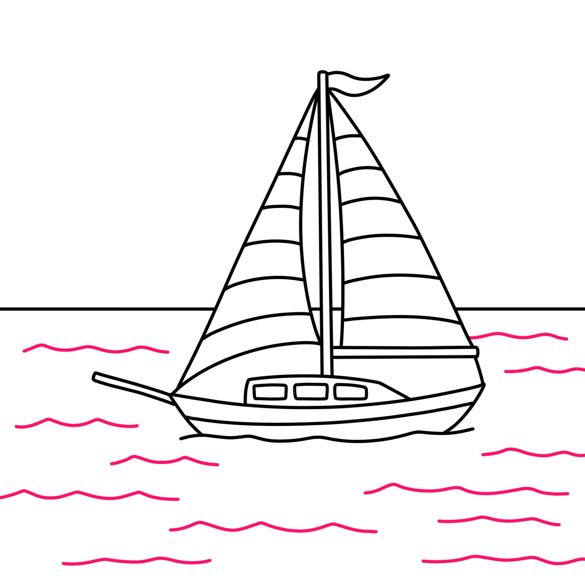 How to Draw a Sailboat - Step-13