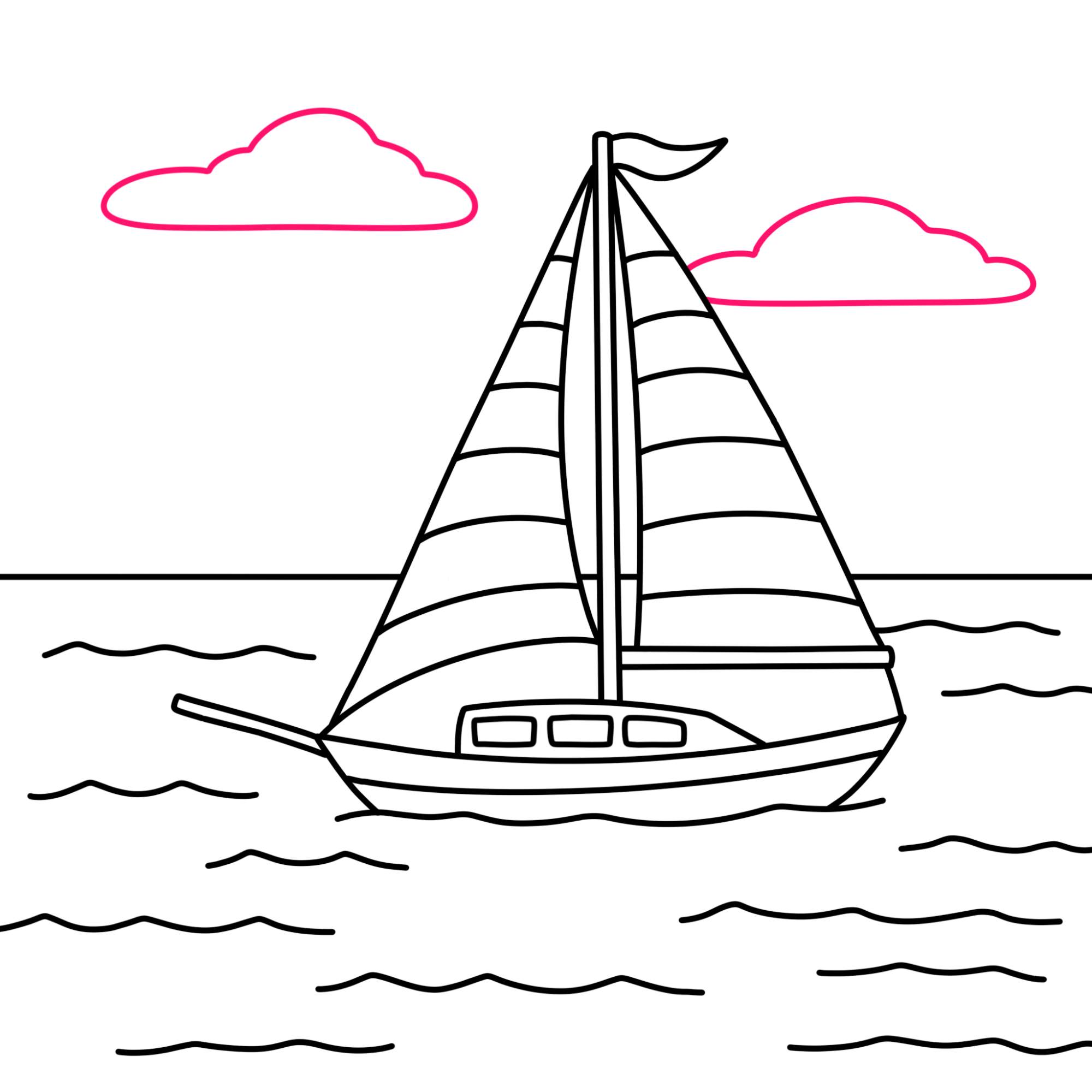 How to Draw a Sailboat - Step-14