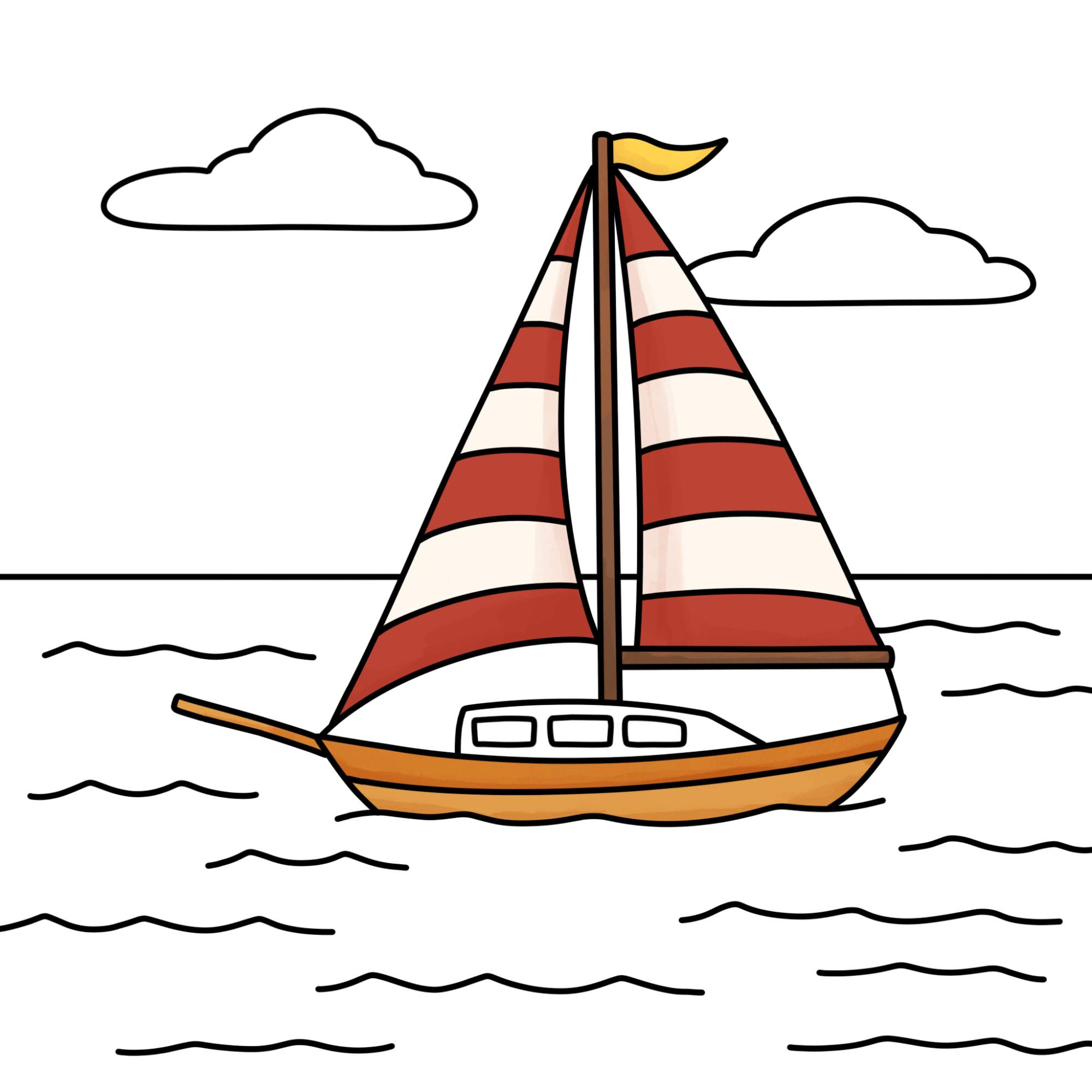 How to Draw a Sailboat - Step-16