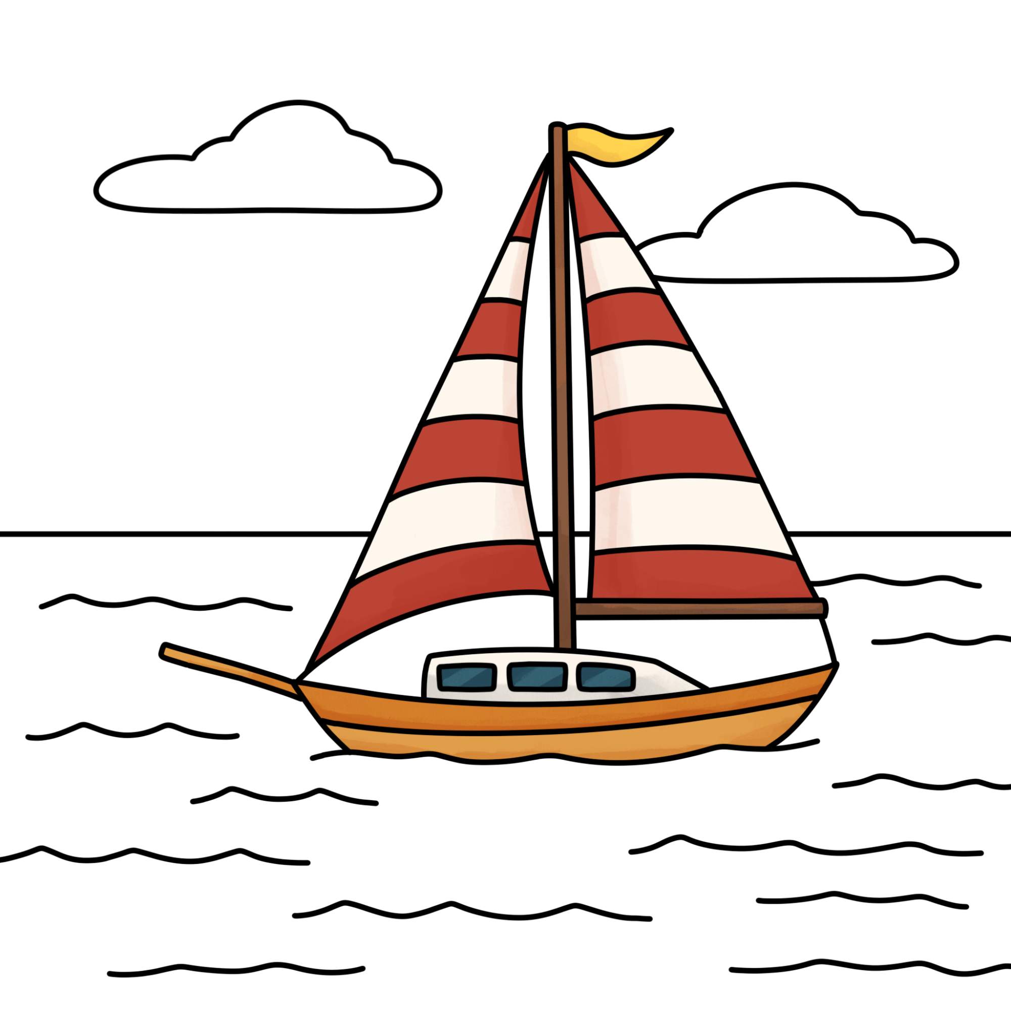 How to Draw a Sailboat - Step-17