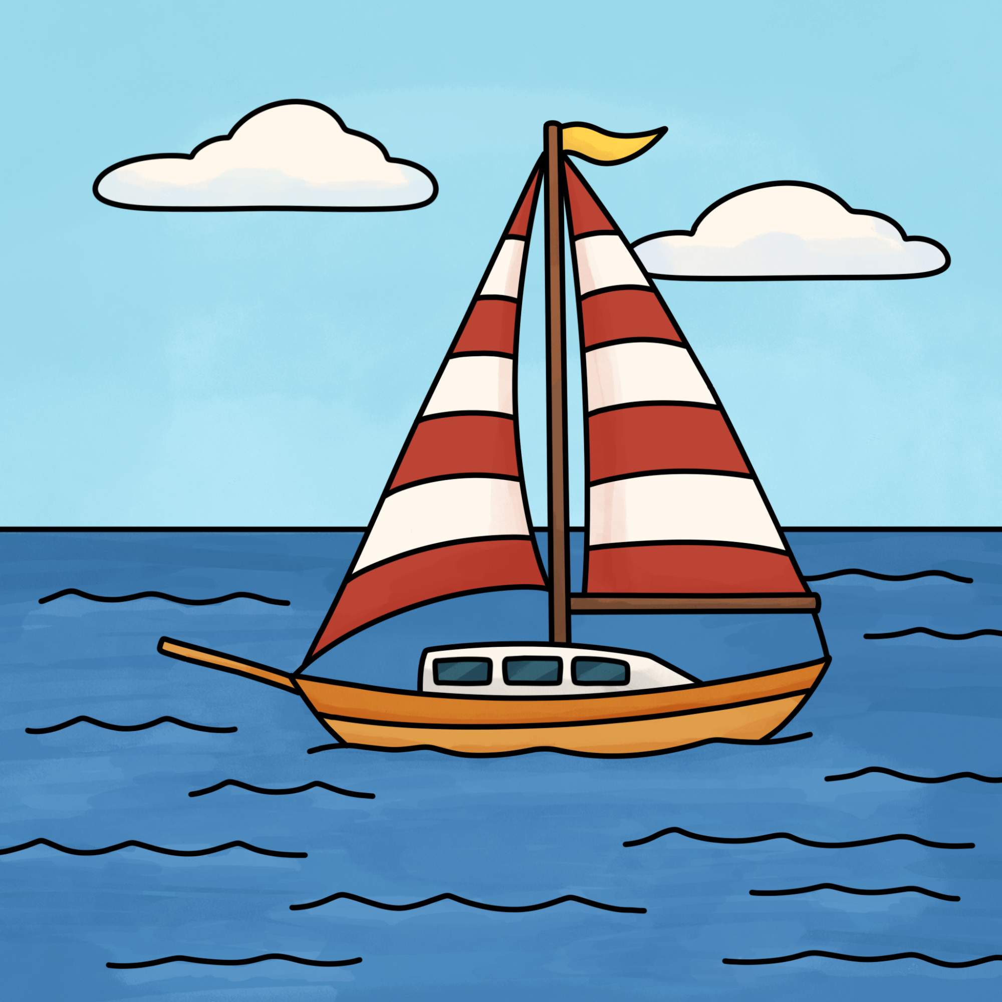 How to Draw a Sailboat - Step-18