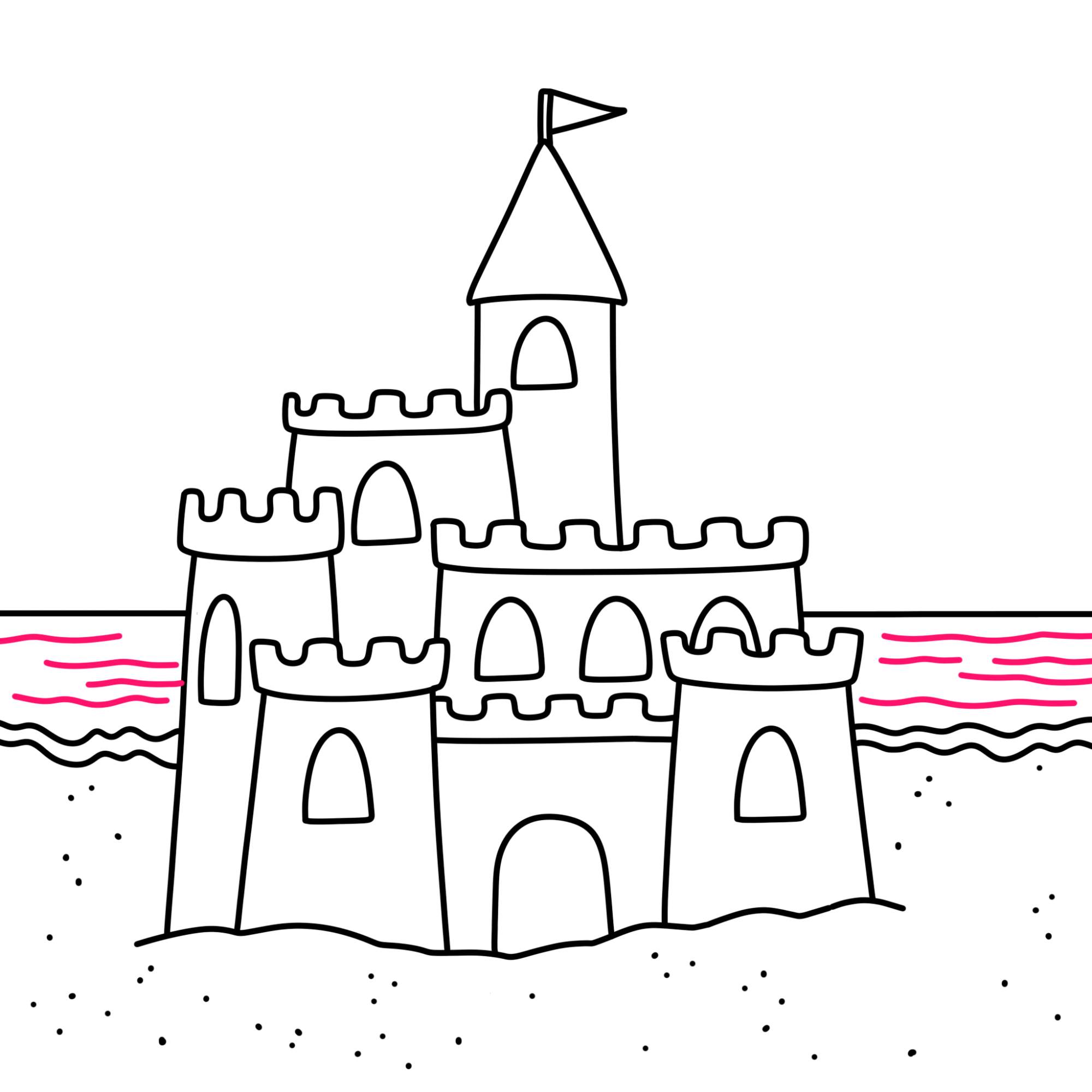 How to Draw a Sandcastle - Step-12