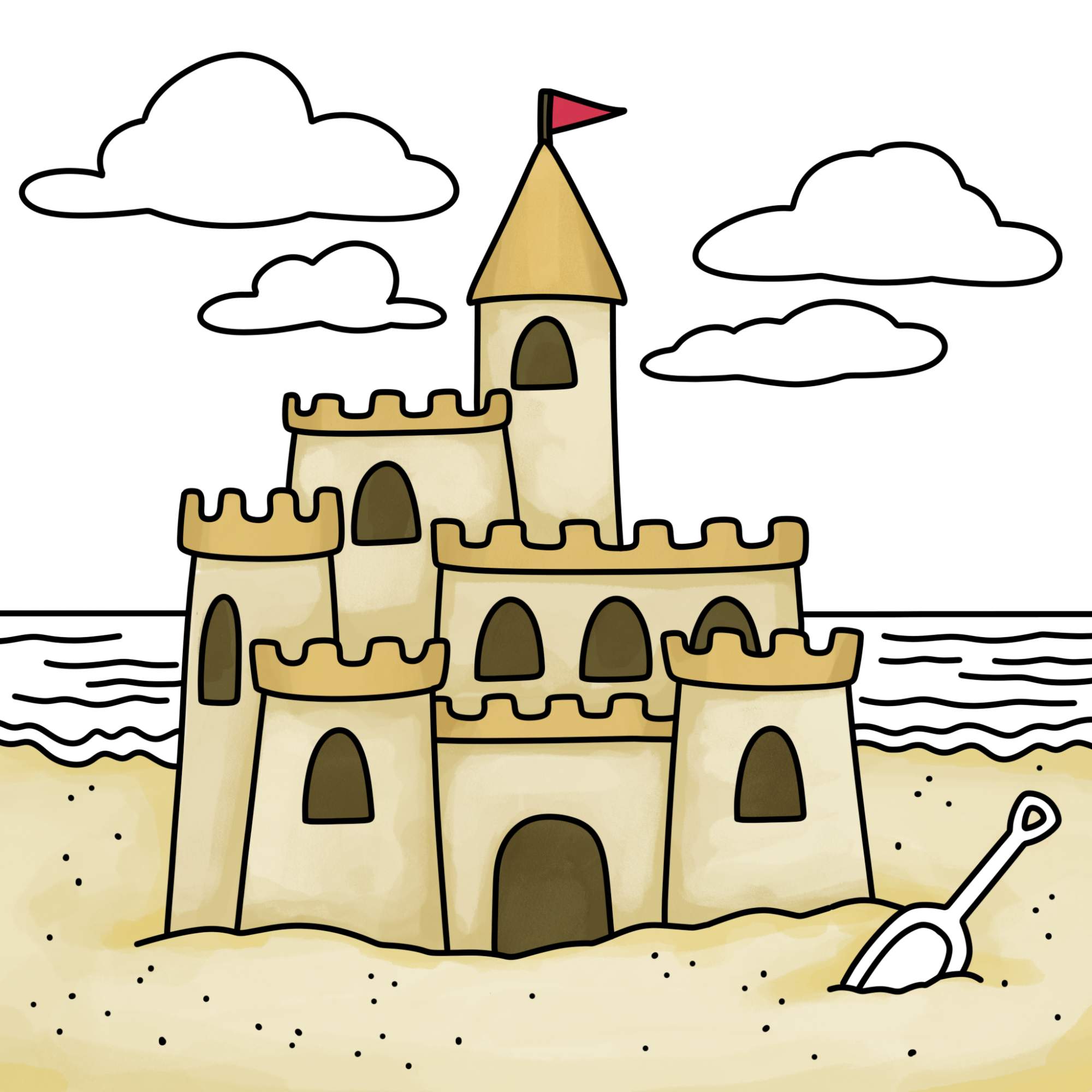 How to Draw a Sandcastle - Step-15