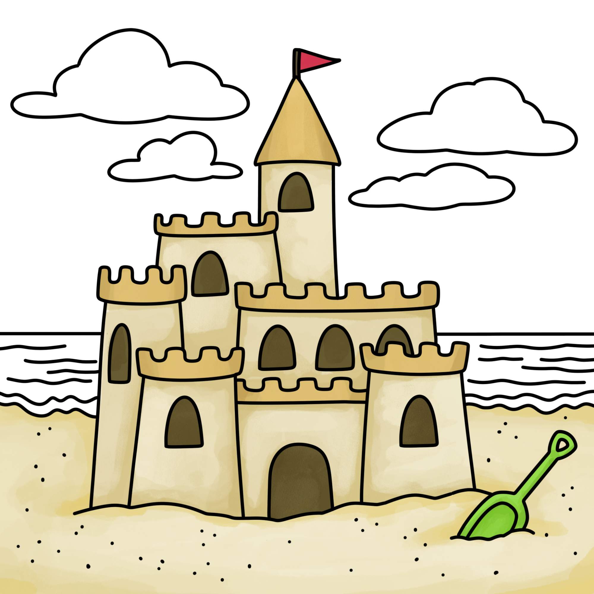 How to Draw a Sandcastle - Step-16