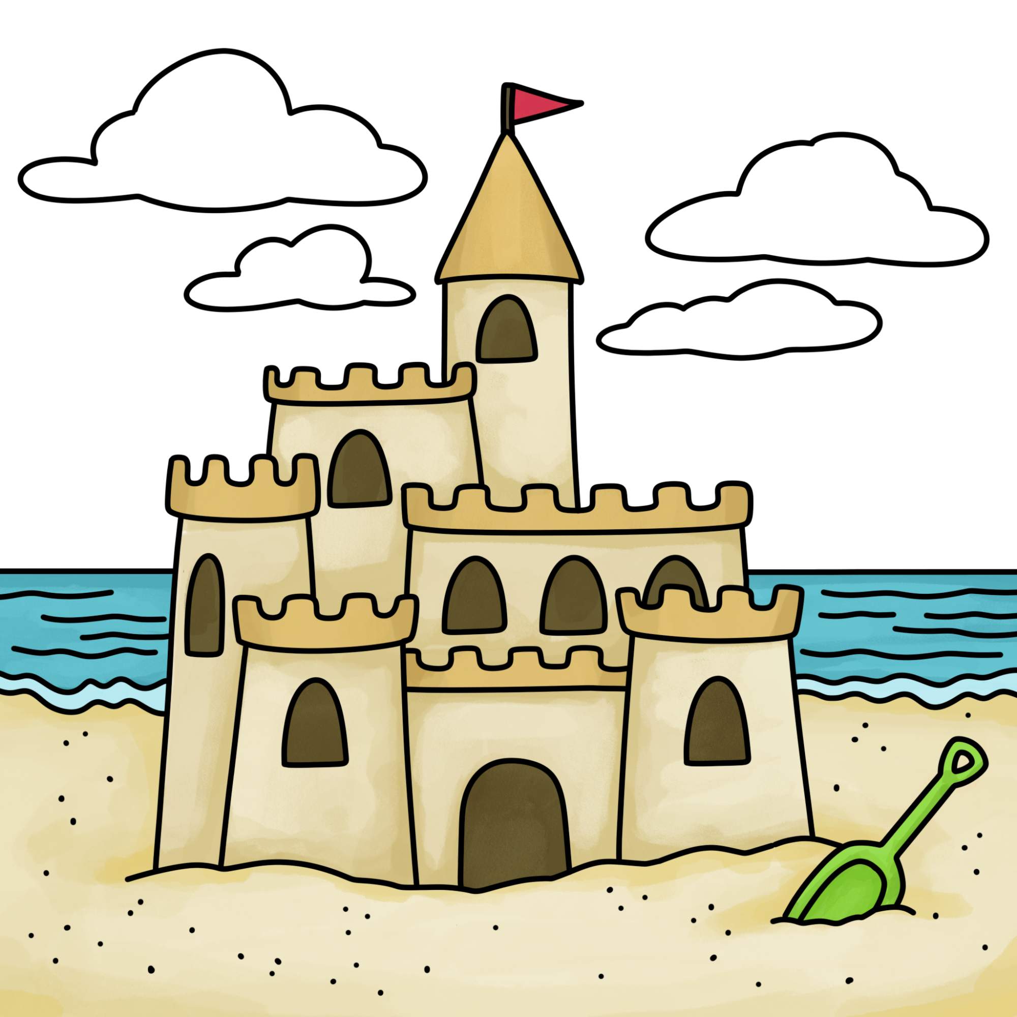 How to Draw a Sandcastle - Step-17