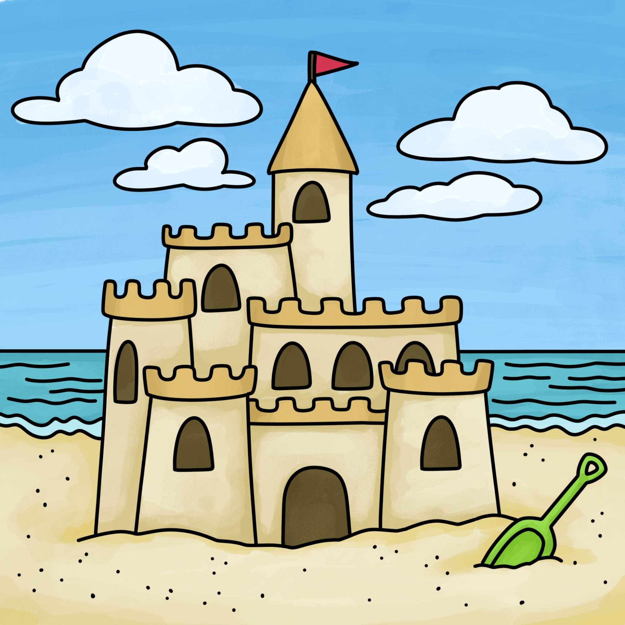 How to Draw a Sandcastle - Step-18