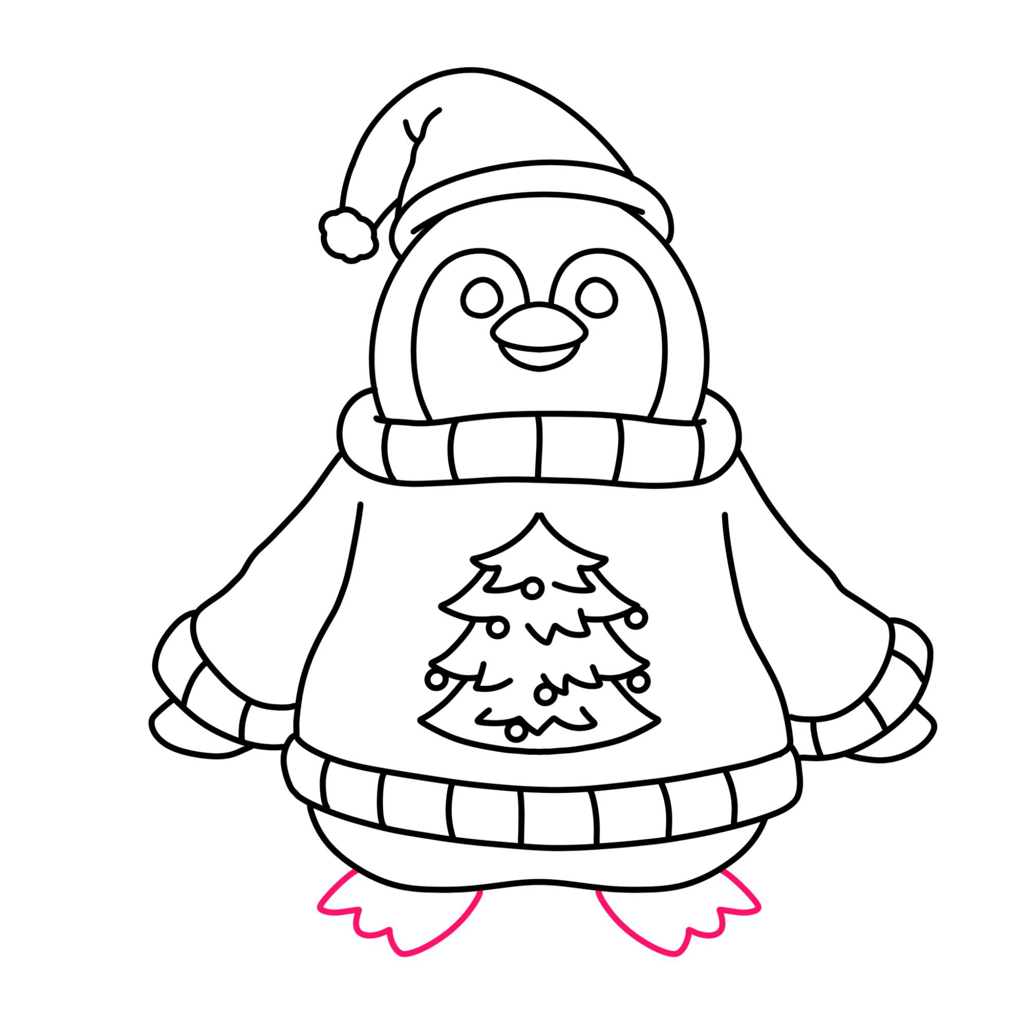 How to Draw a Christmas Penguin - Step-14