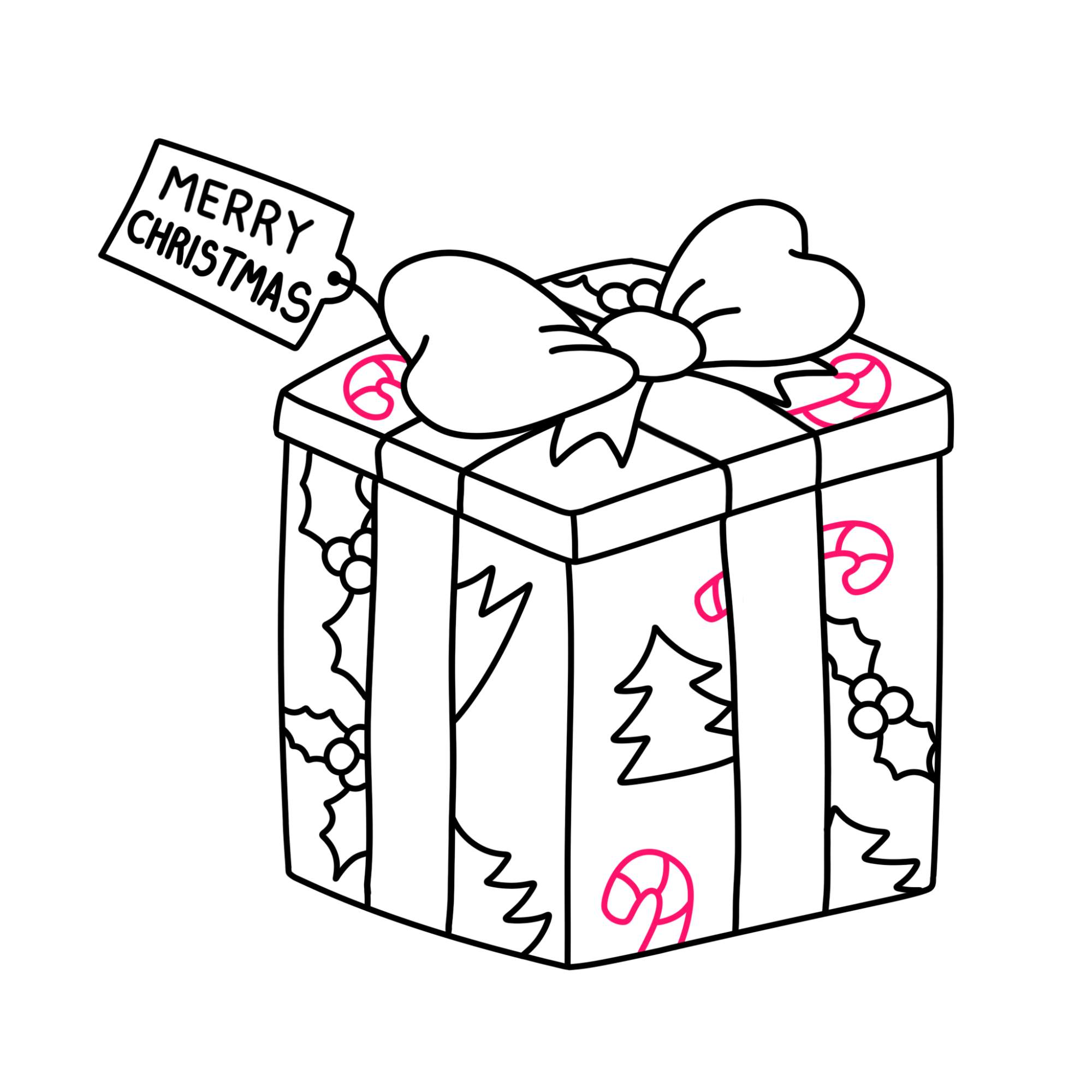 How to Draw a Christmas Present - Step-11