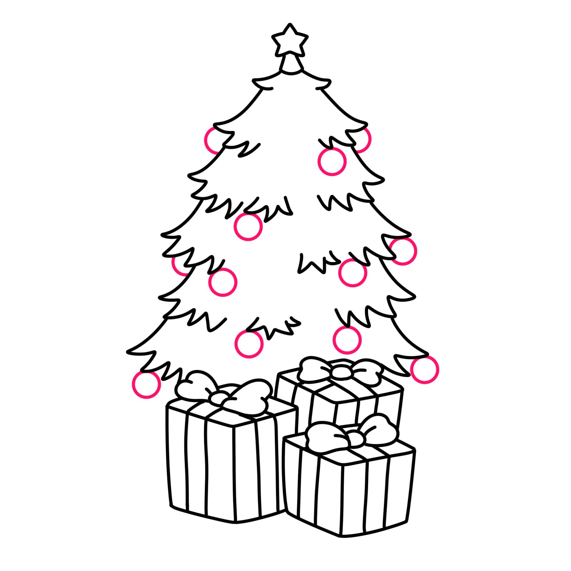 How to Draw a Christmas Tree with Presents - Step-10