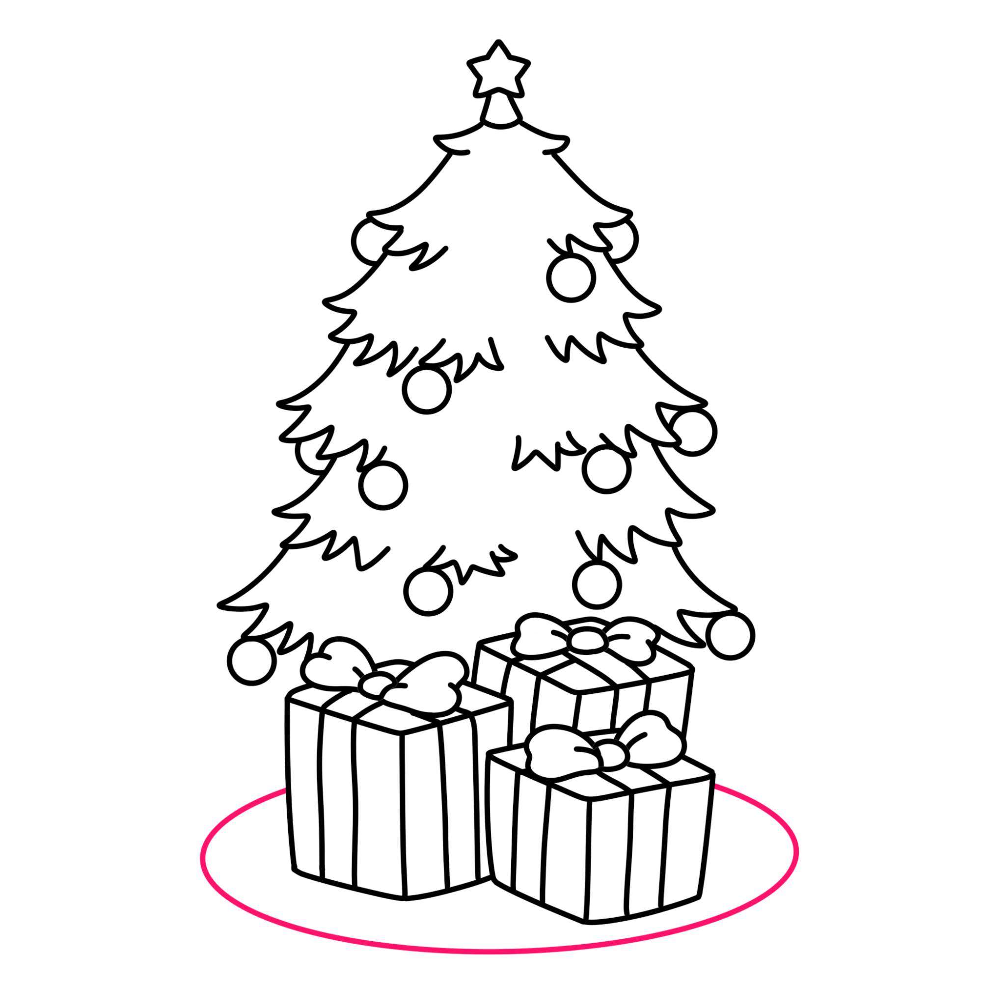 How to Draw a Christmas Tree with Presents - Step-11