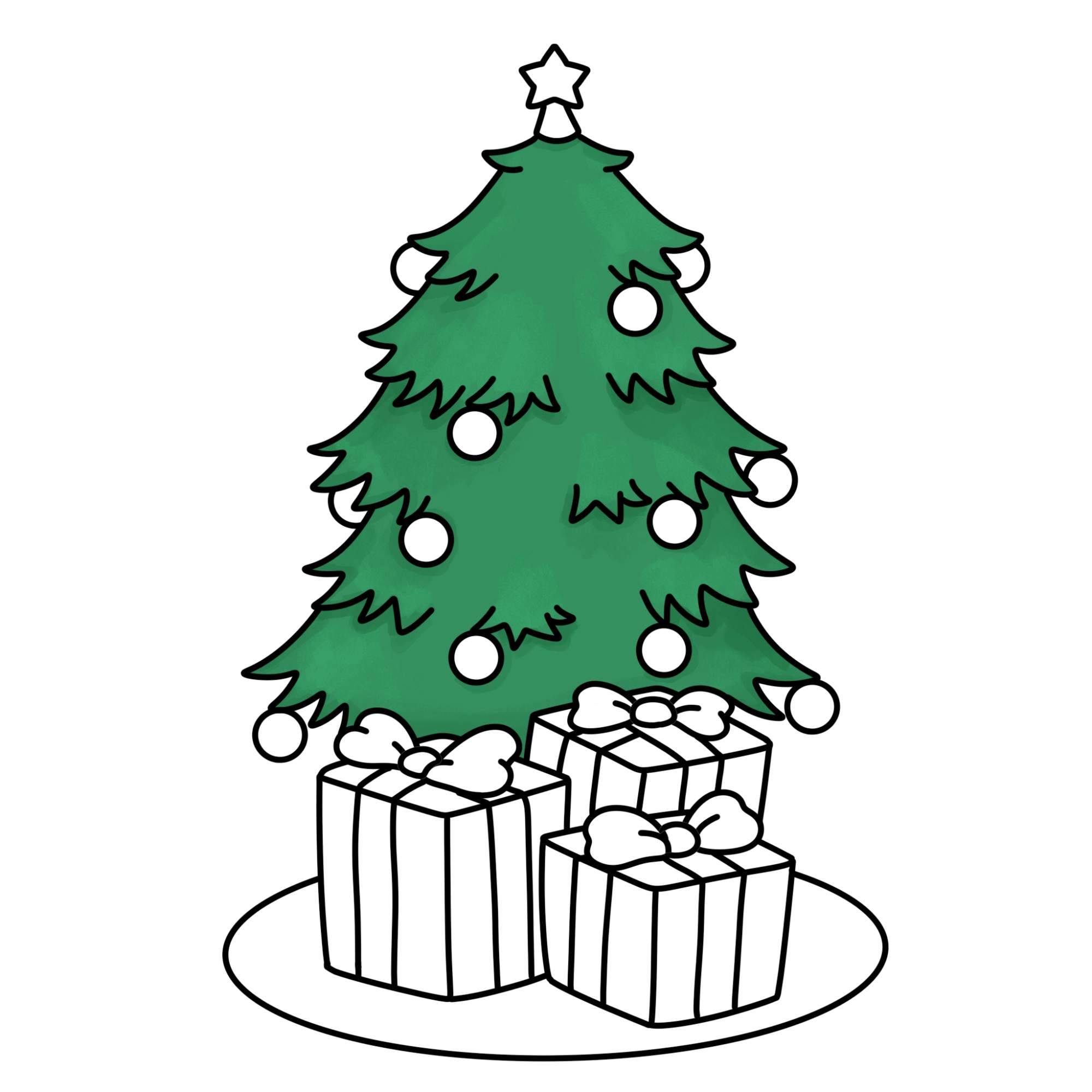 How to Draw a Christmas Tree with Presents - Step-12