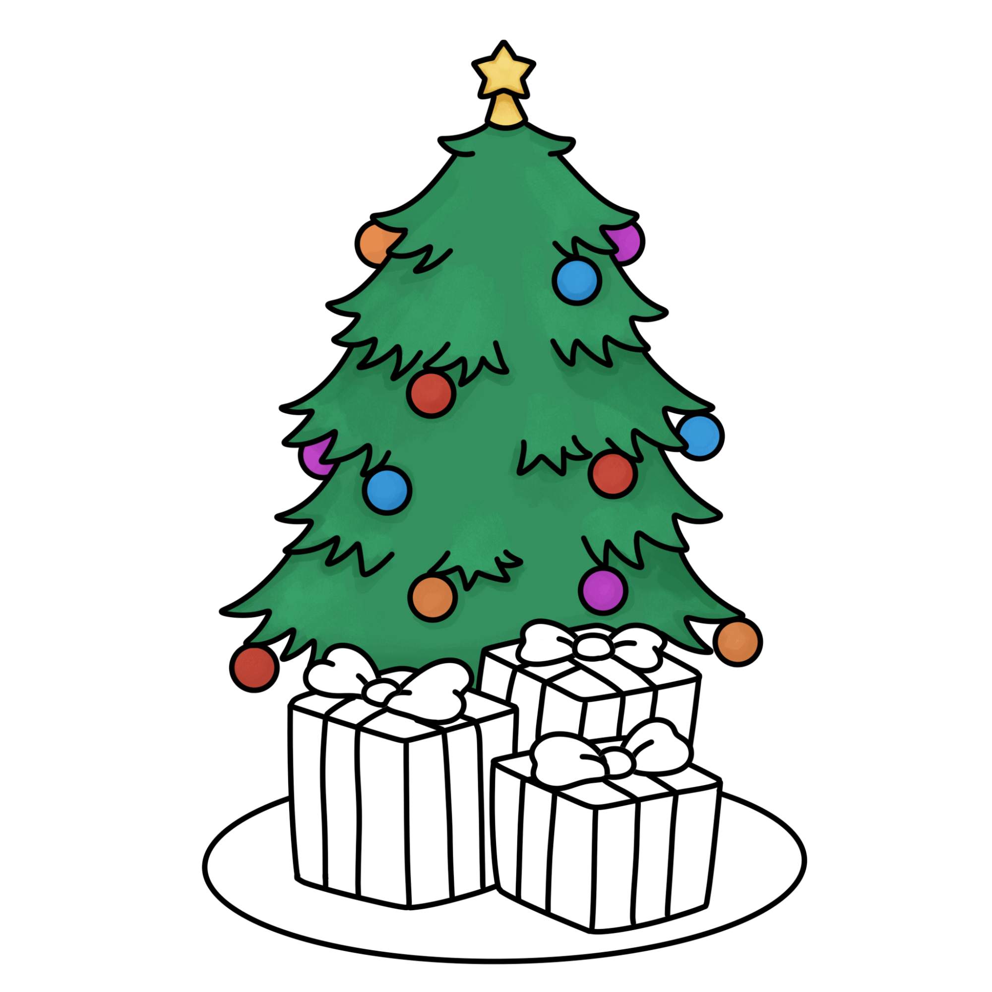 How to Draw a Christmas Tree with Presents - Step-13