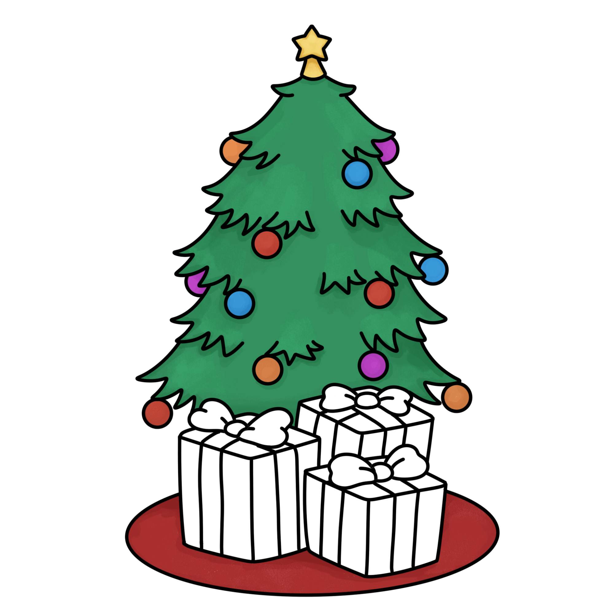 How to Draw a Christmas Tree with Presents - Step-14