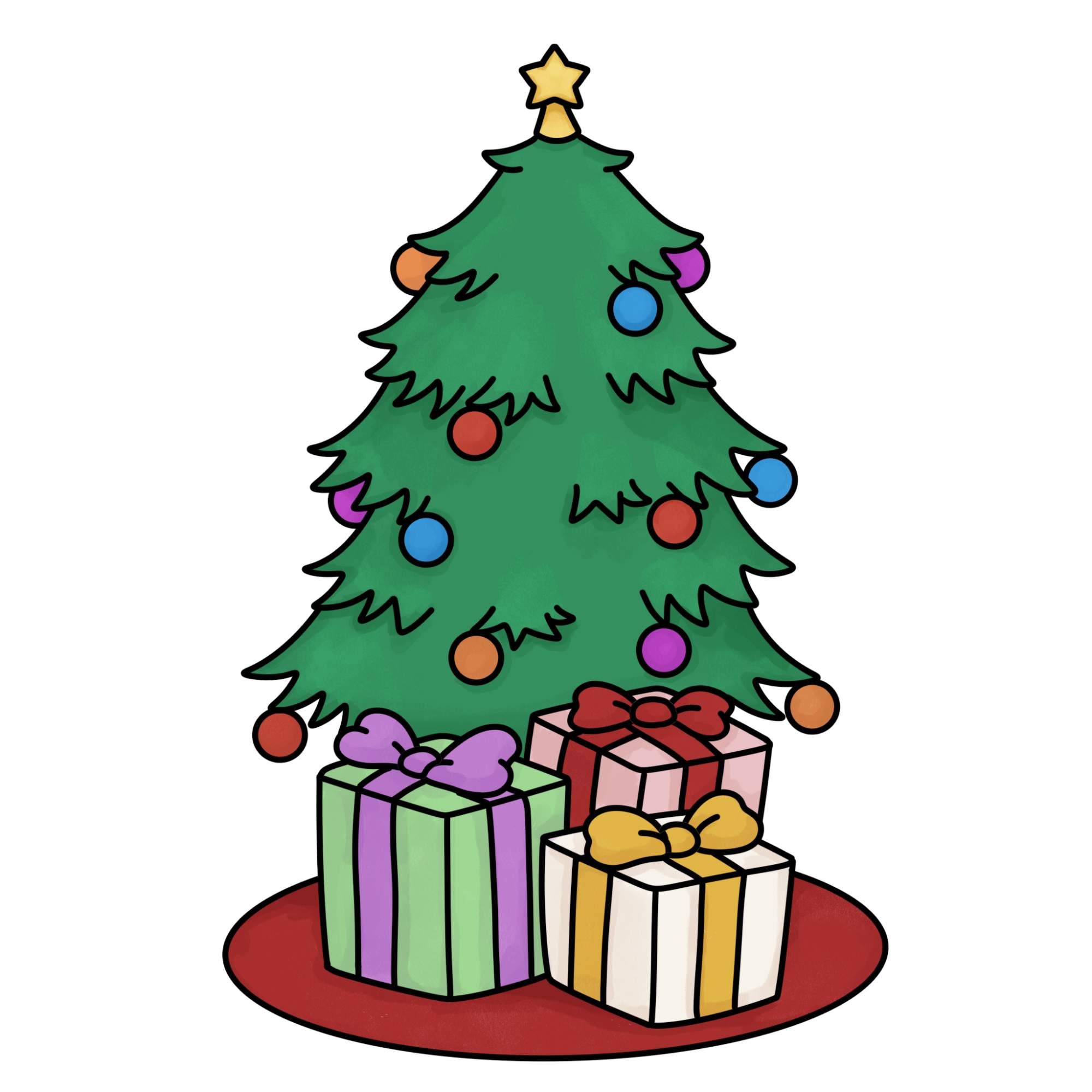 How to Draw a Christmas Tree with Presents - Step-15