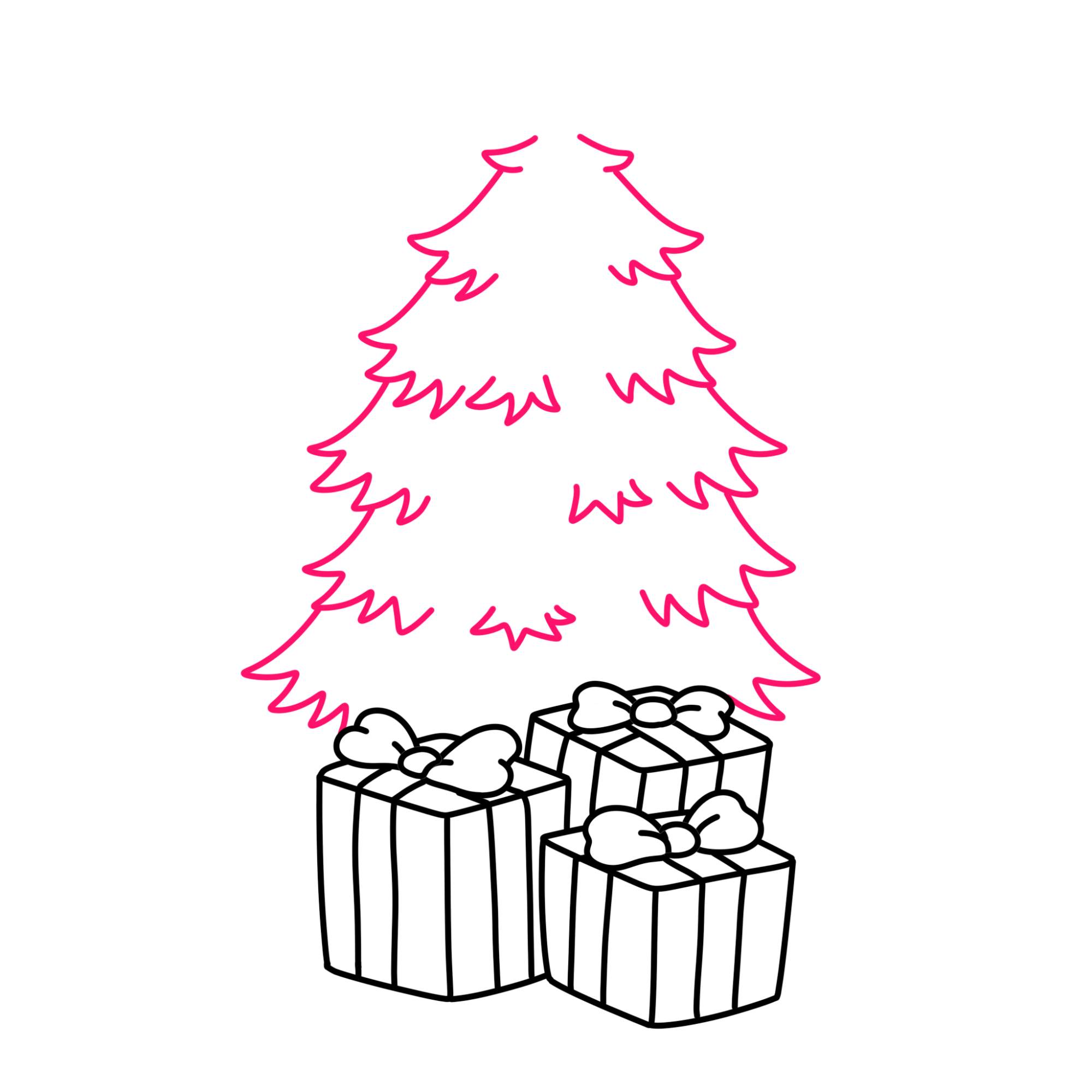 How to Draw a Christmas Tree with Presents - Step-7