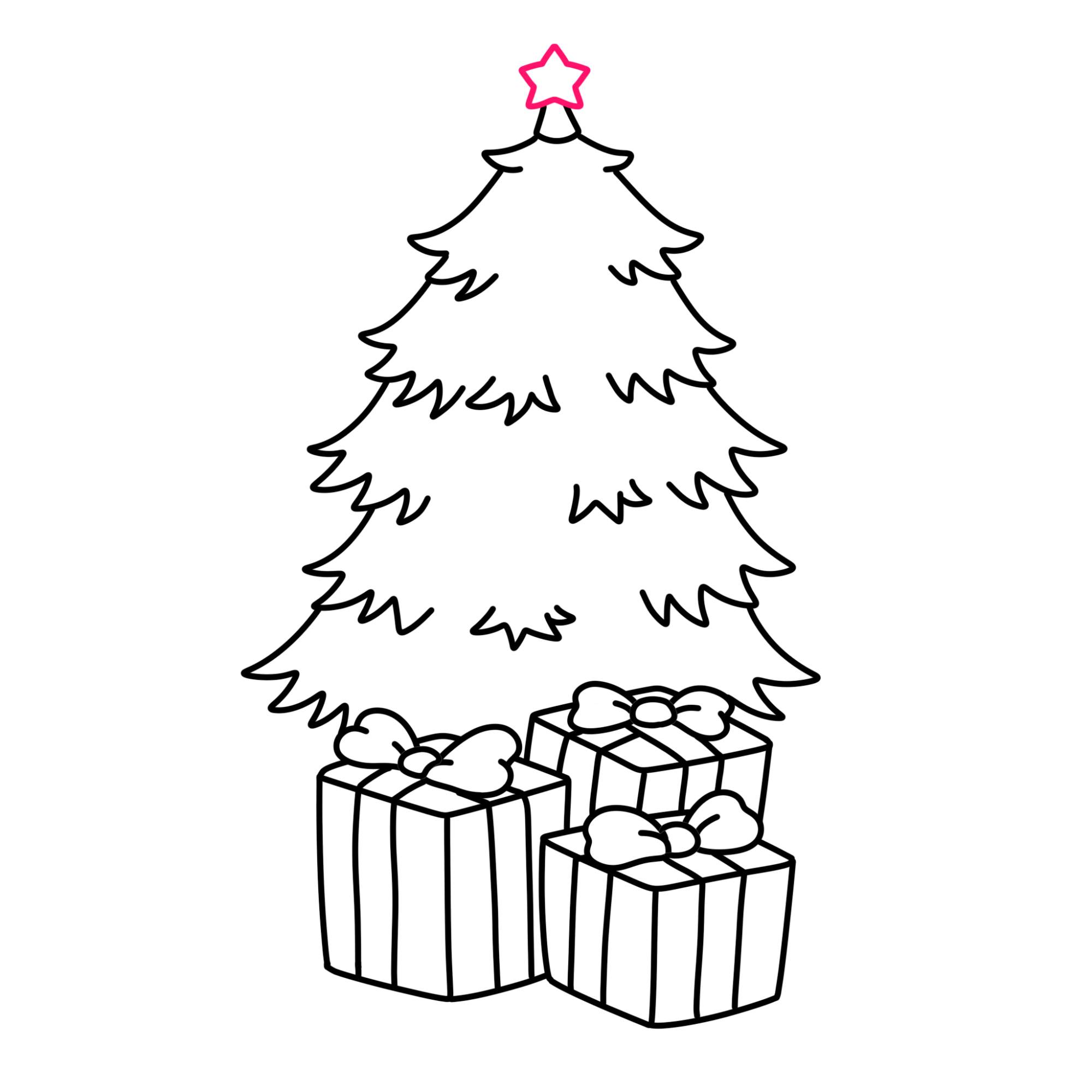 How to Draw a Christmas Tree with Presents - Step-9