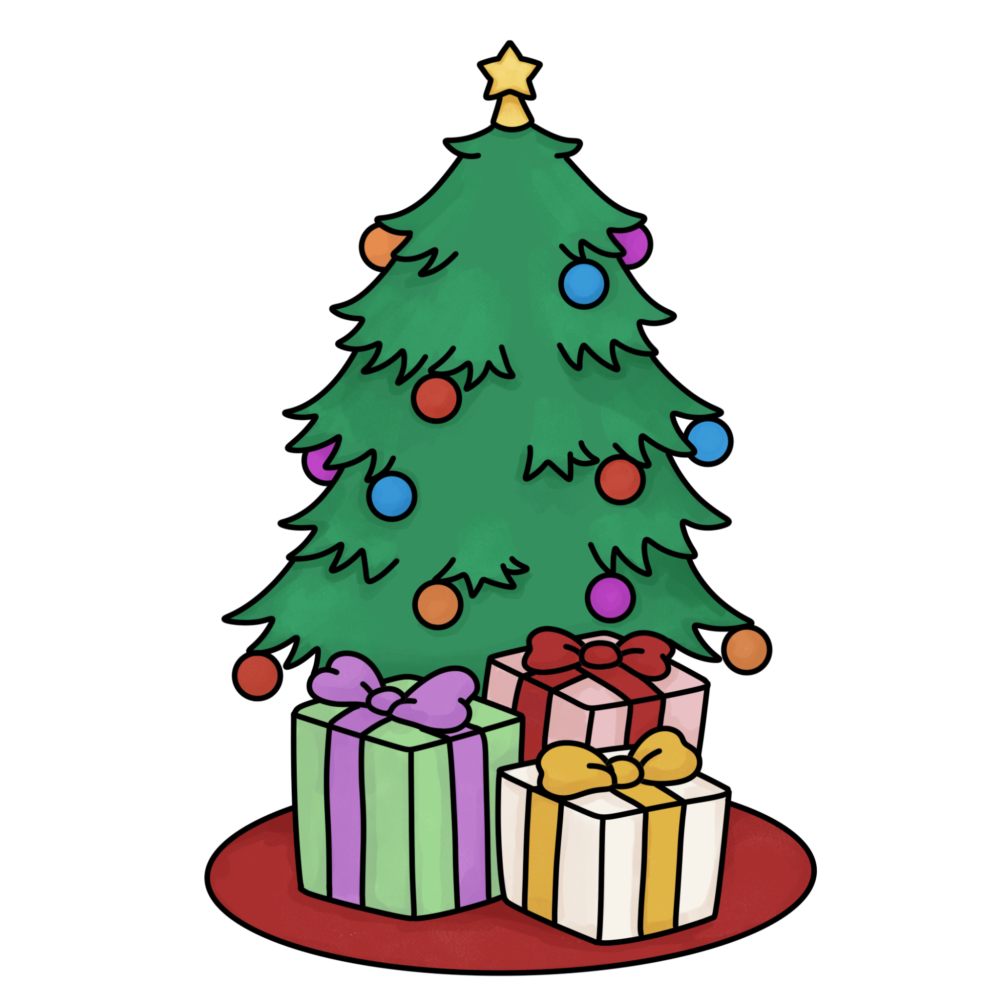 How to Draw a Christmas Tree with Presents