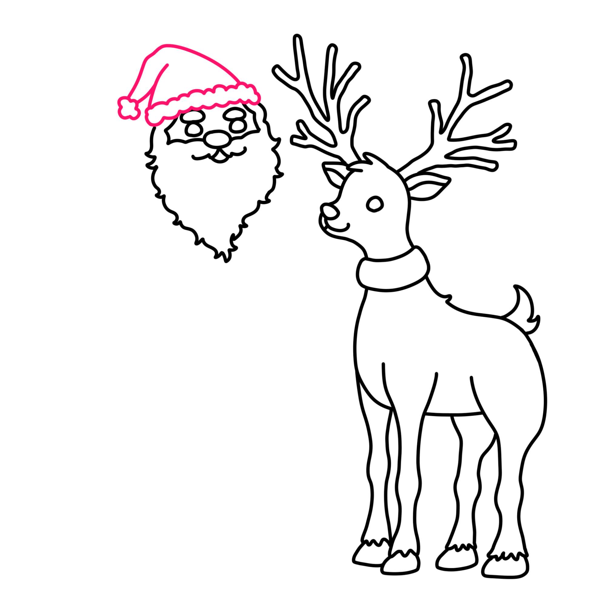 Santa Claus Drawing with Reindeer - Step-13