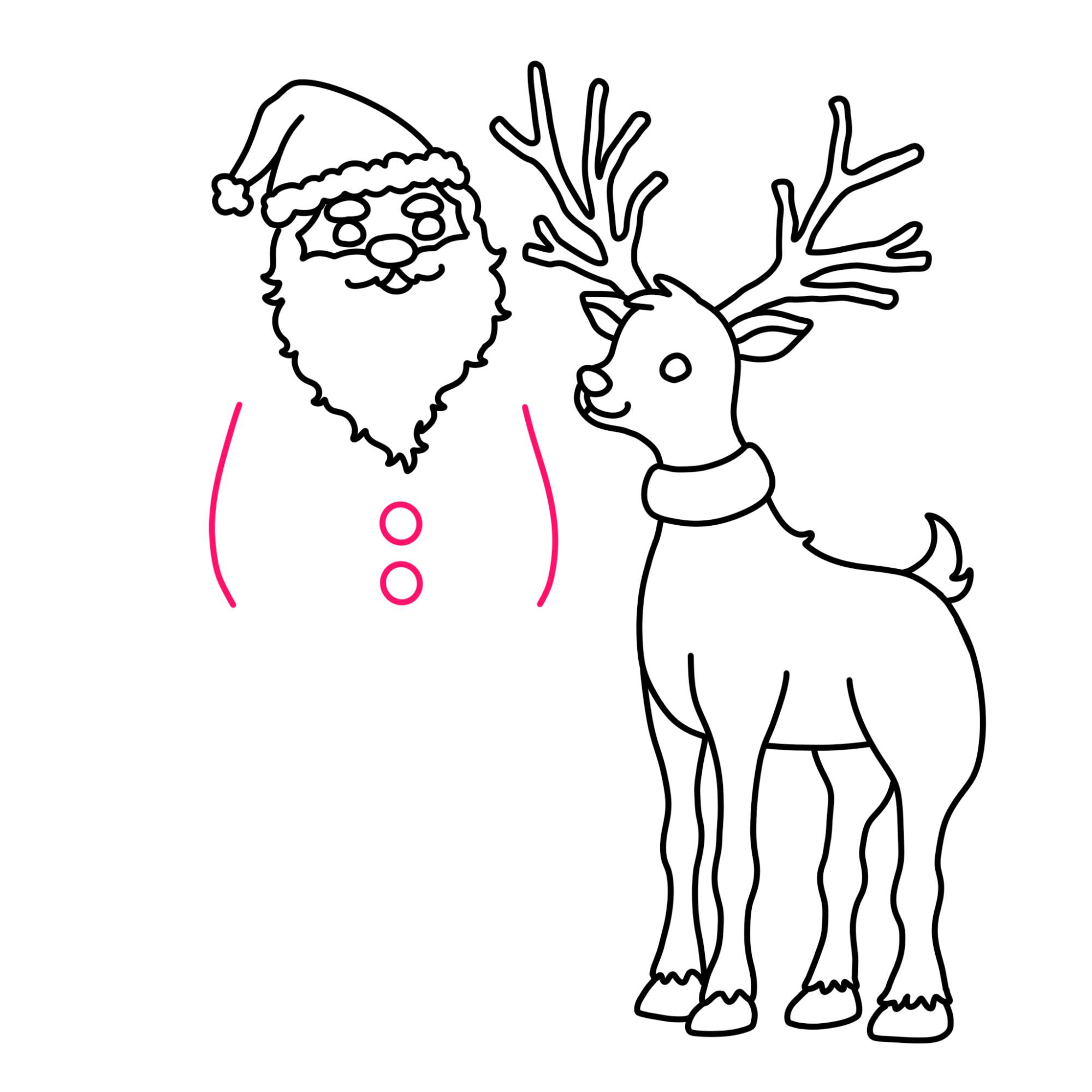 Santa Claus Drawing with Reindeer - Step-14