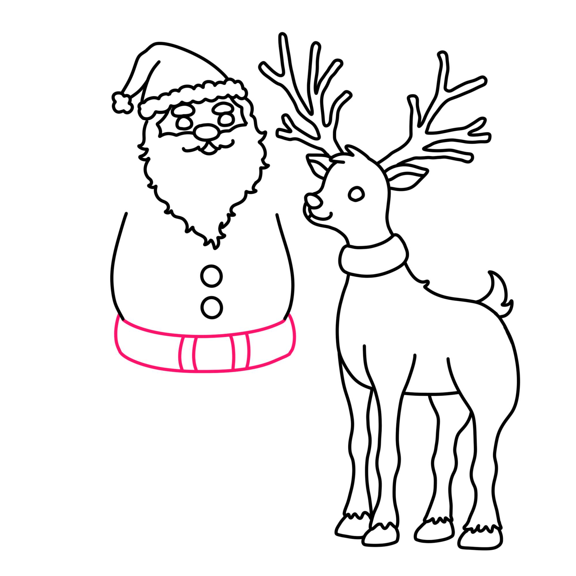 Santa Claus Drawing with Reindeer - Step-15