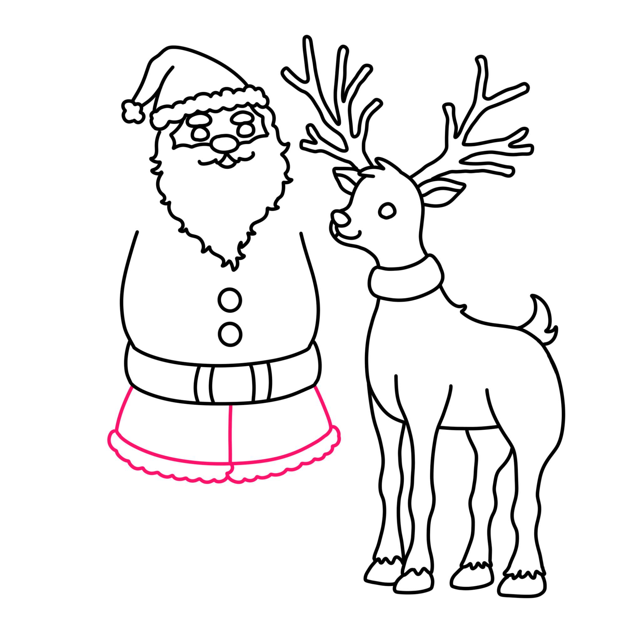 Santa Claus Drawing with Reindeer - Step-16