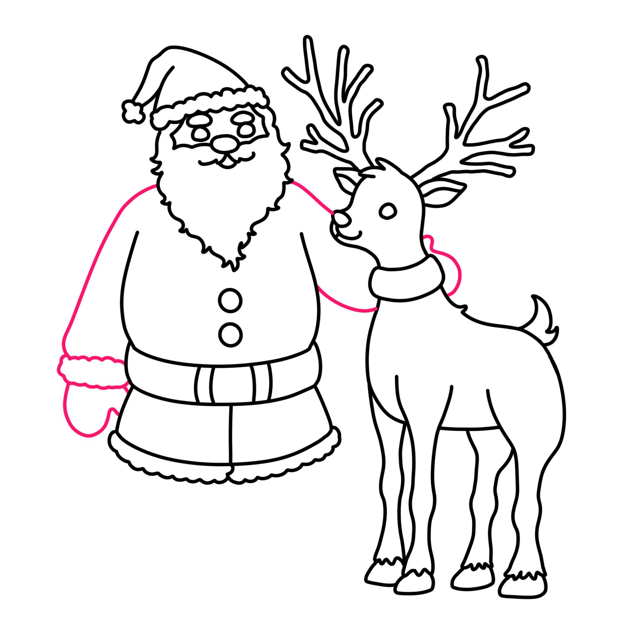 Santa Claus Drawing with Reindeer - Step-17