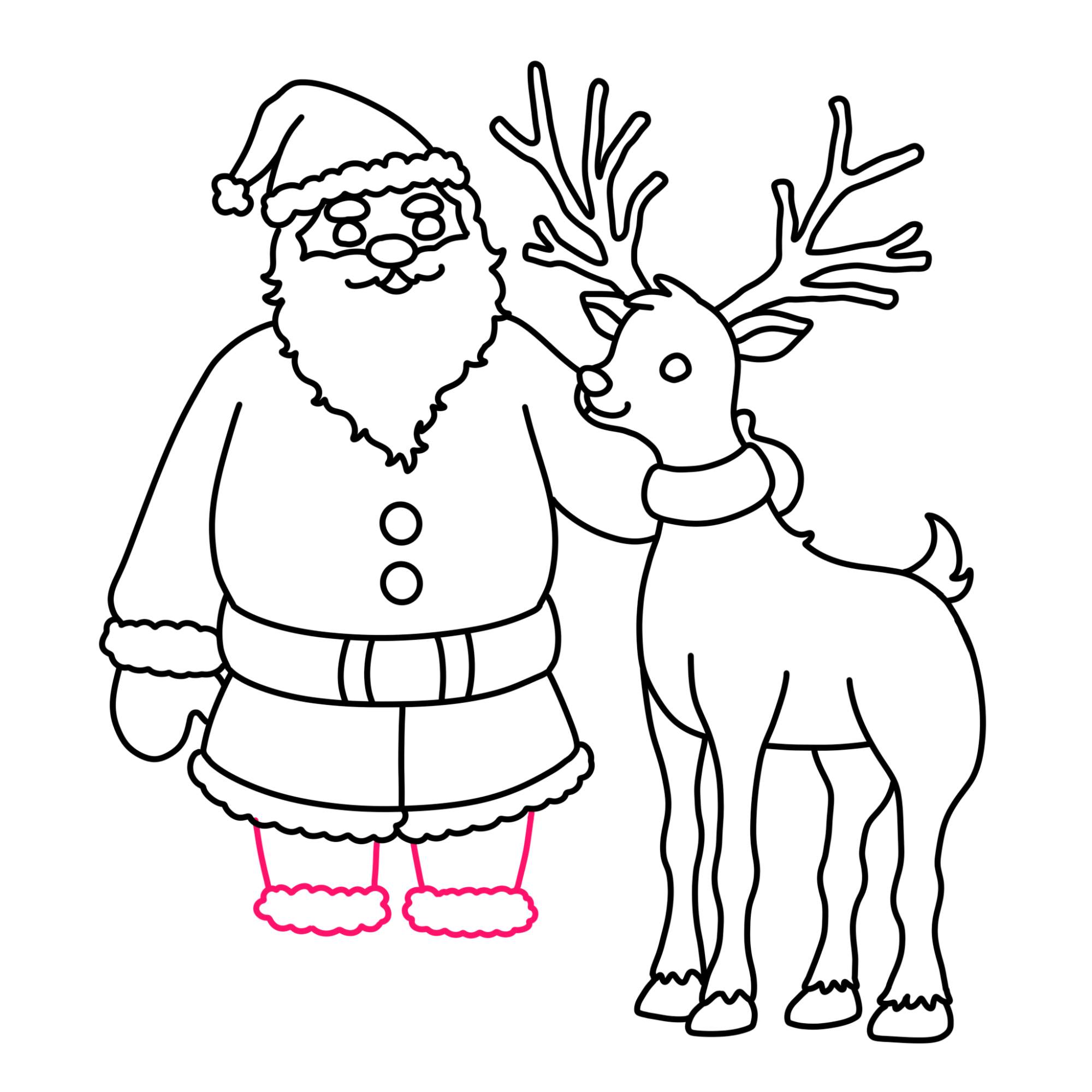 Santa Claus Drawing with Reindeer - Step-18