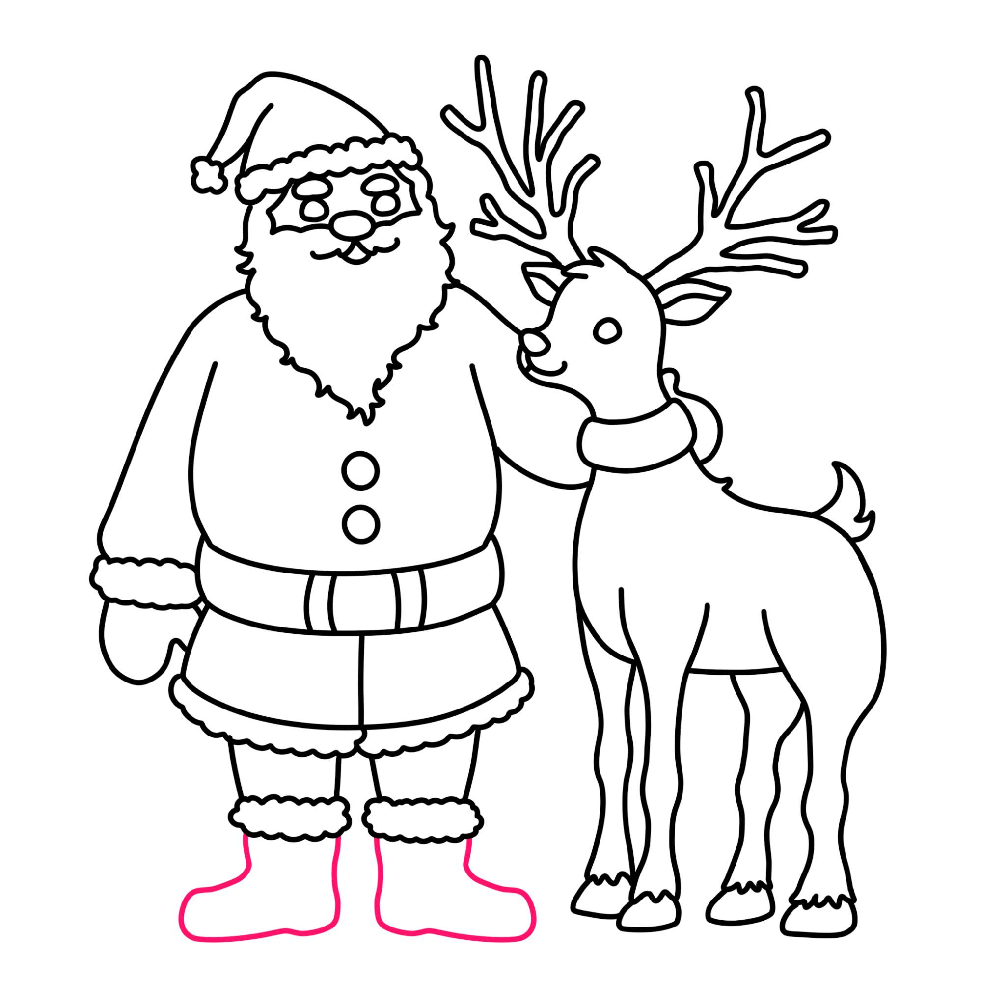 Santa Claus Drawing with Reindeer - Step-19