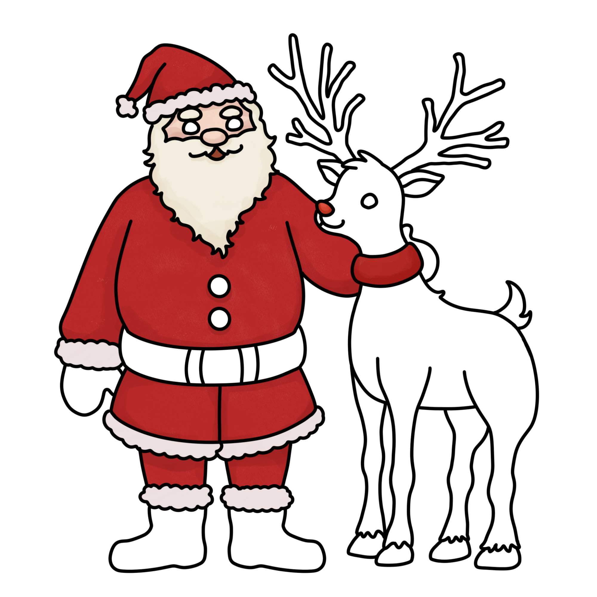 Santa Claus Drawing with Reindeer - Step-21