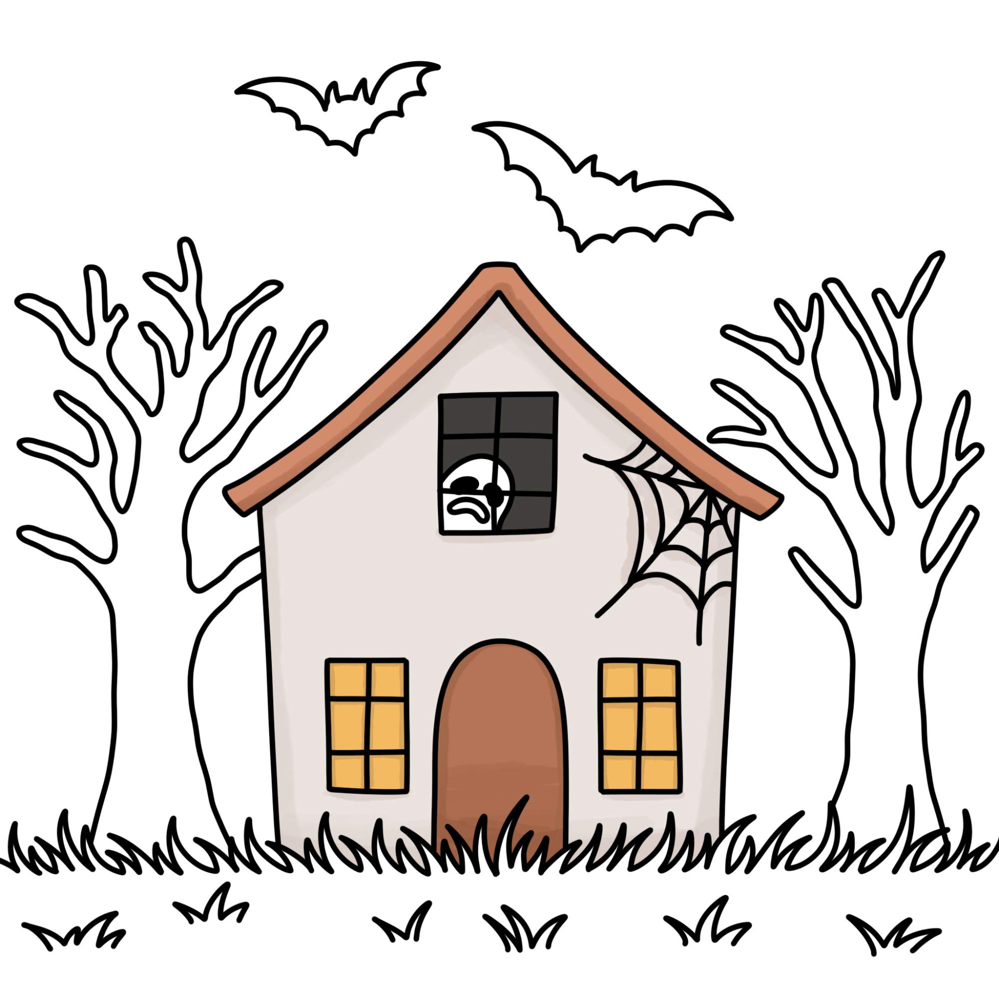 Easy Haunted House Drawing - Step-12