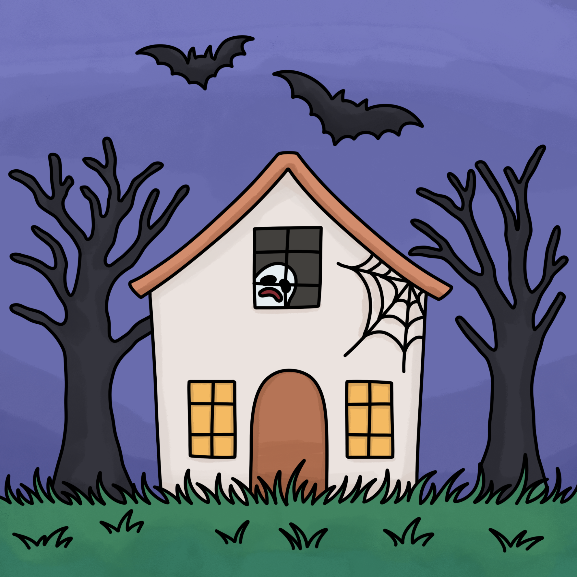 Easy Haunted House Drawing