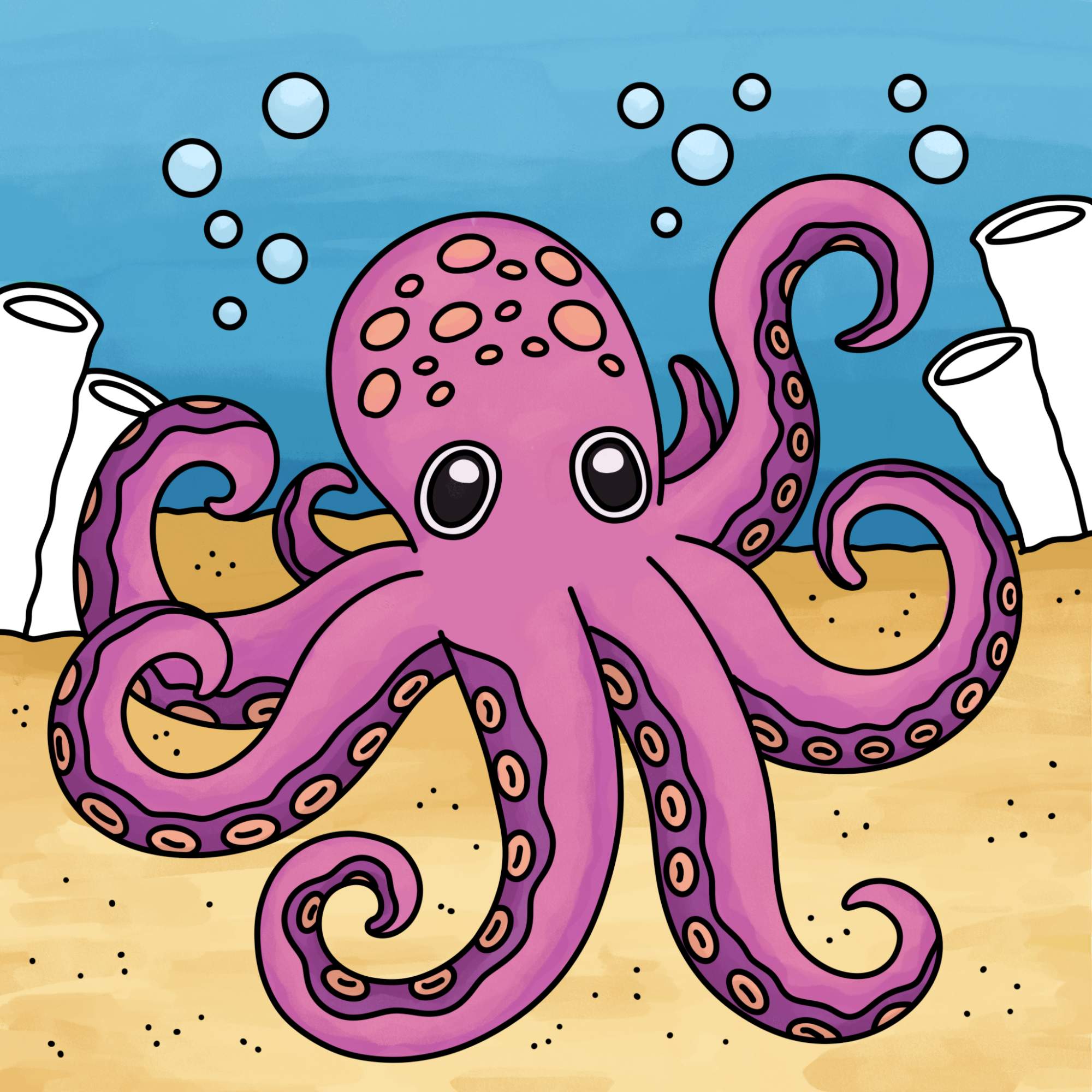 Octopus Drawing (easy) - Step-14