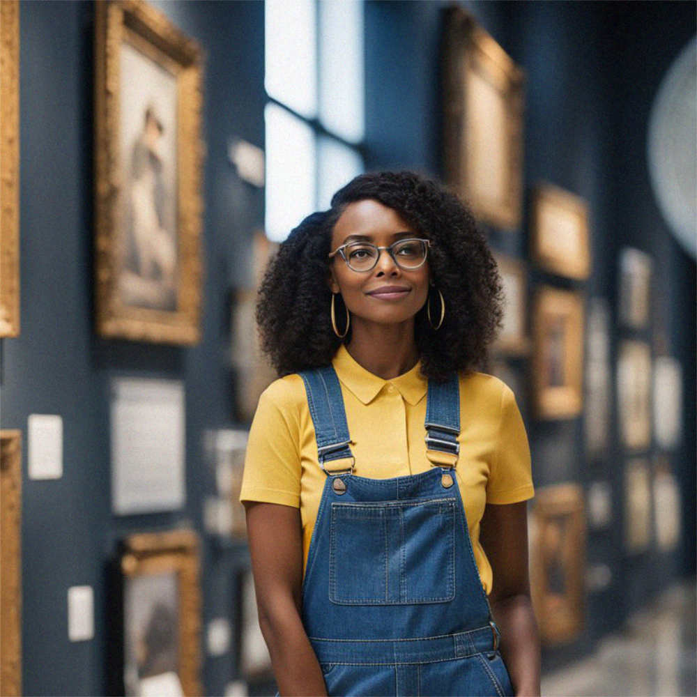 Dawn at museum in yellow shirt