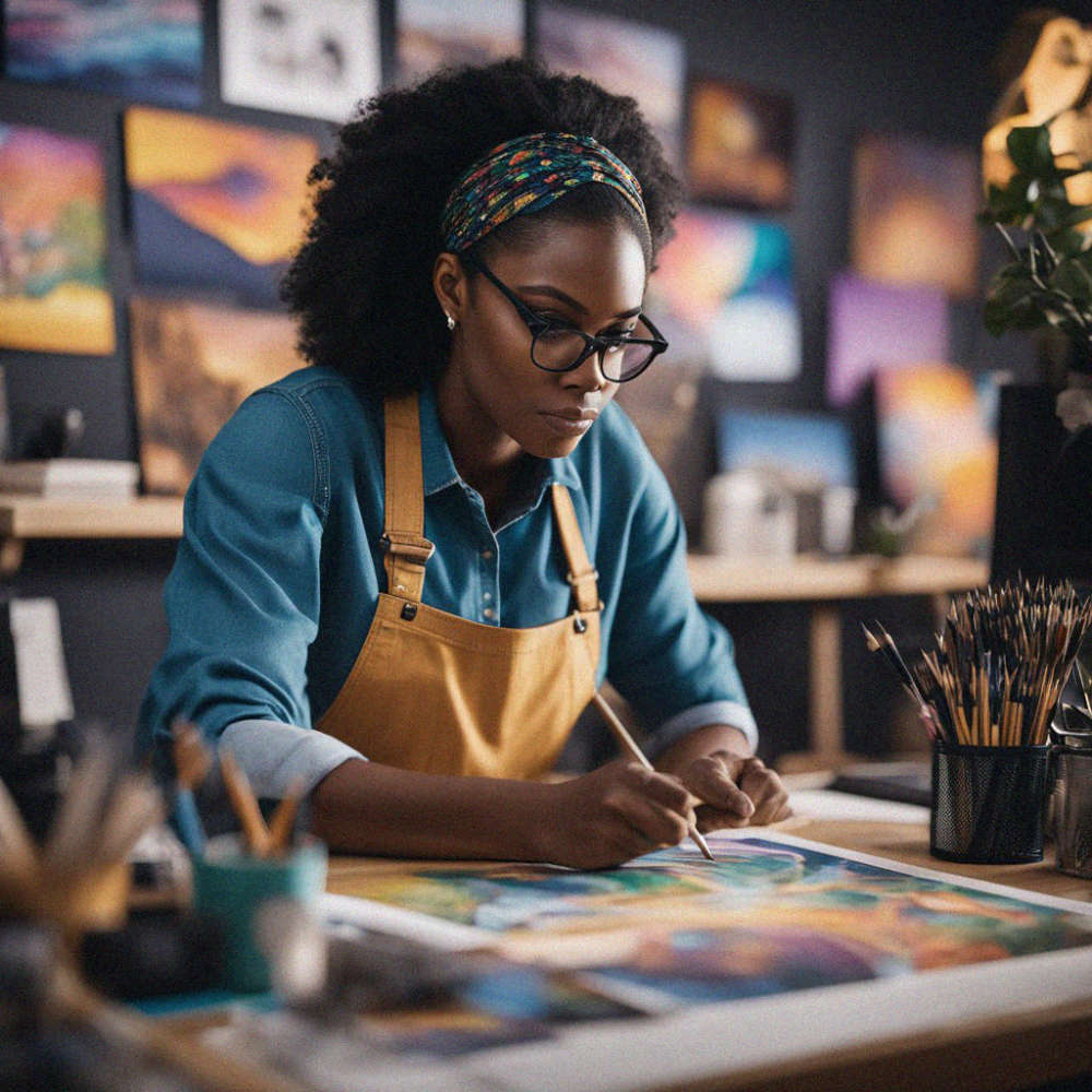 Artist & Art Teacher Dawn drawing in her studio